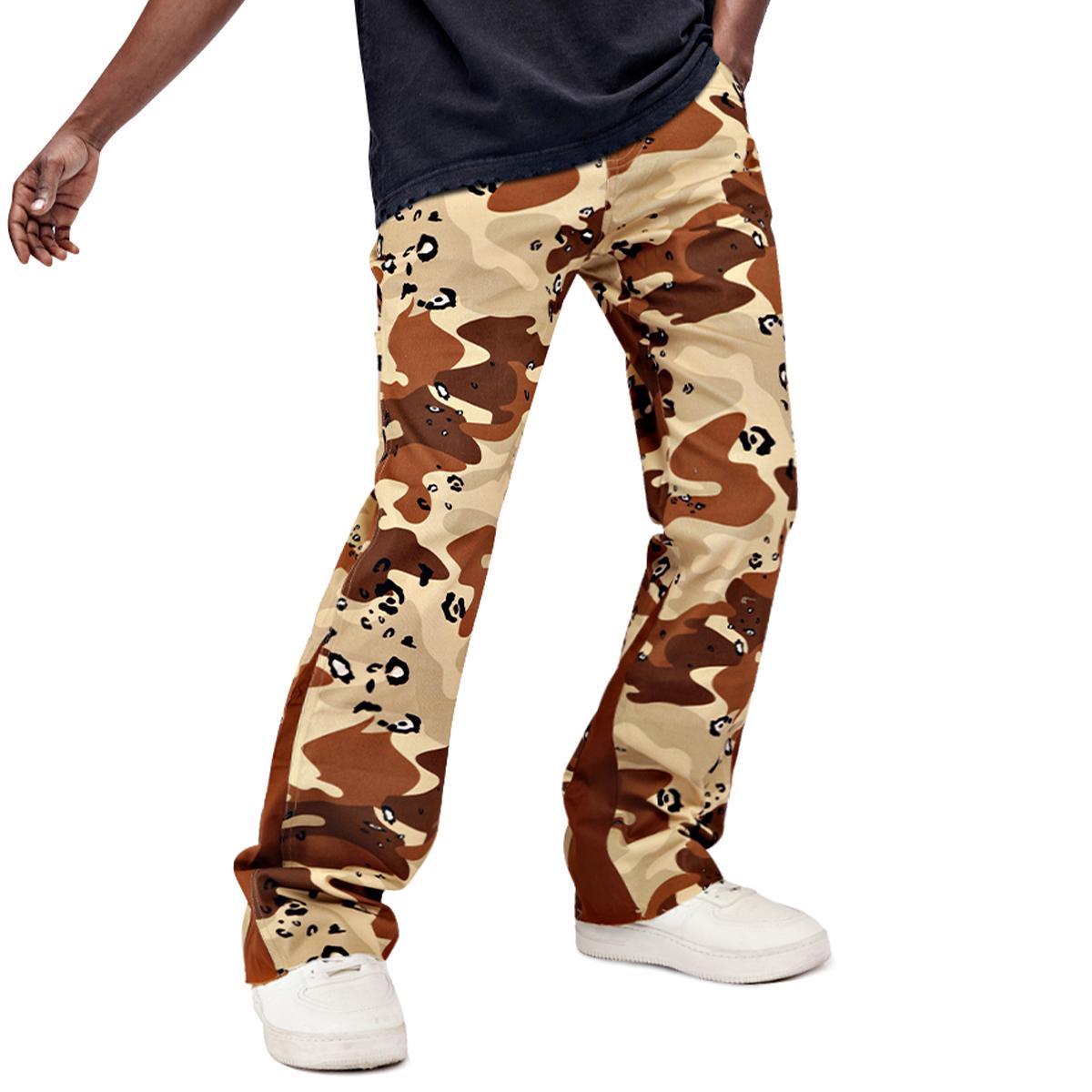 GINGTTO Men’s Camo Stacked Flared Pants Wide Leg Chino Stretch Casual Baggy Trousers Streetwear