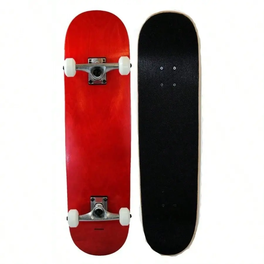 Youth Kids Full-Size Maple Deck Skateboard with Double Kick for Stunts, Cruise - Red