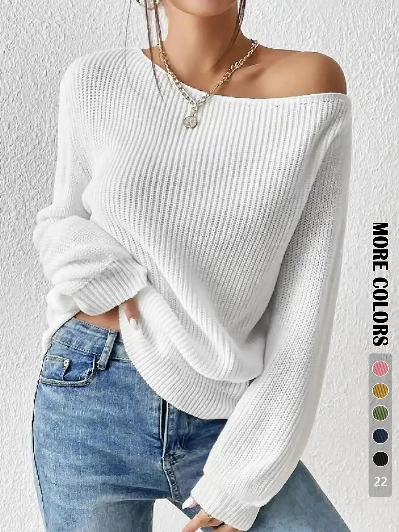 【Black Friday】Women's Long Sleeve Knit Pullover, Casual Acrylic Sweater for Fall & Winter