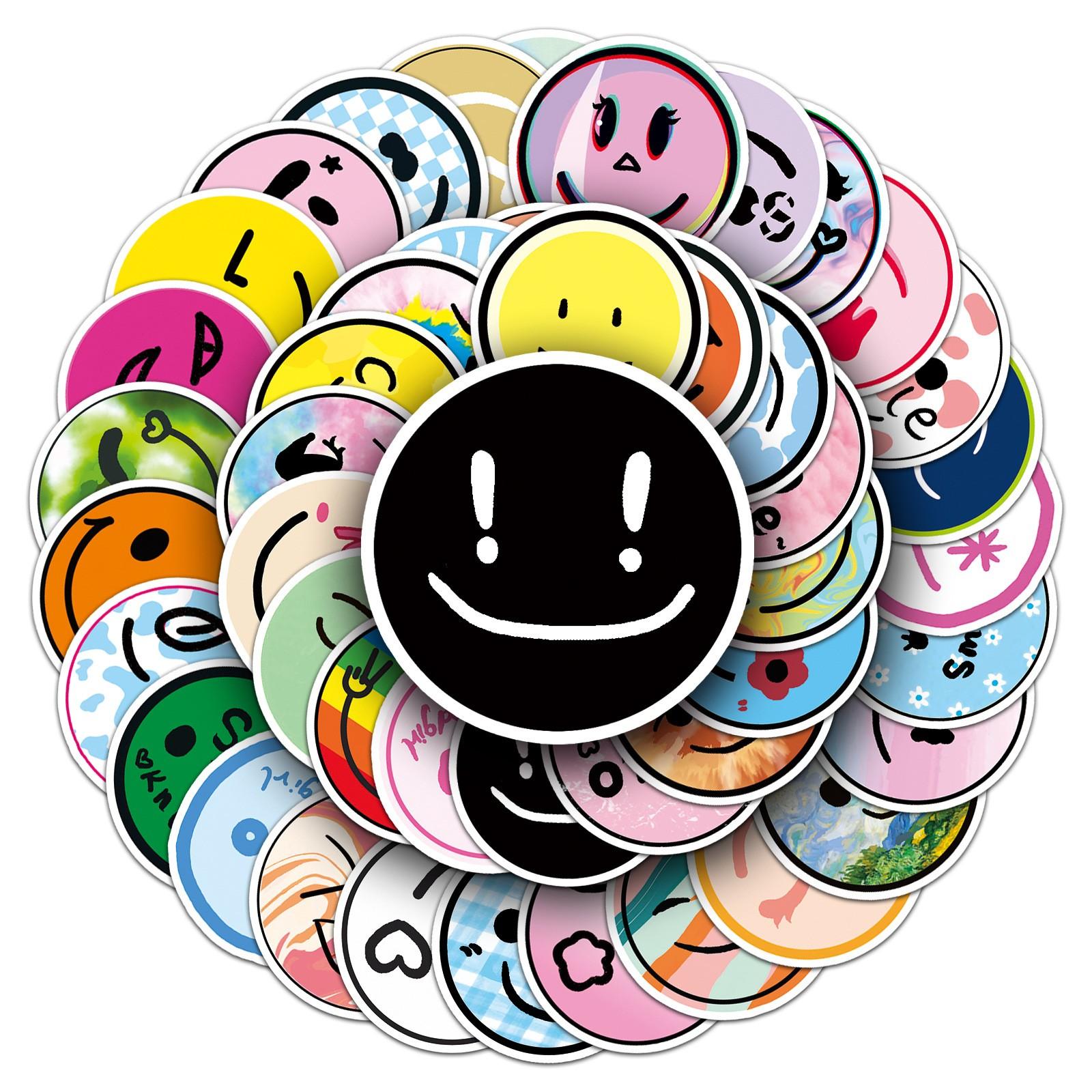 50 Self-Adhesive Smiley Face Stickers, DIY Cup Phone Luggage Decals, Party Decor, Ideal Gift for Friends Family
