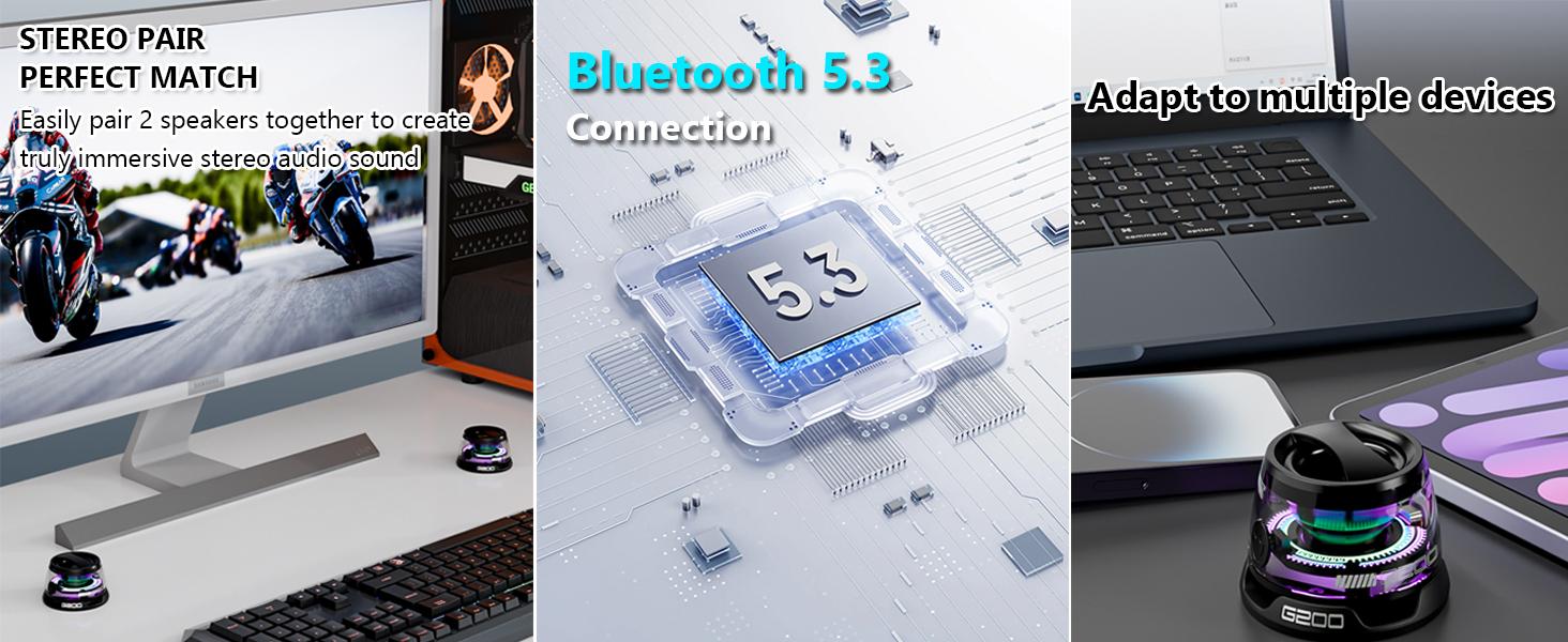 【MUNBYN Magnetic Bluetooth Speaker】Multifunctional Portable G200 Speaker with Multi RGB Color Light Show-3D Surround Sound Effect,Phone Stand for iPhone, Android, TWS Pairing (Black)