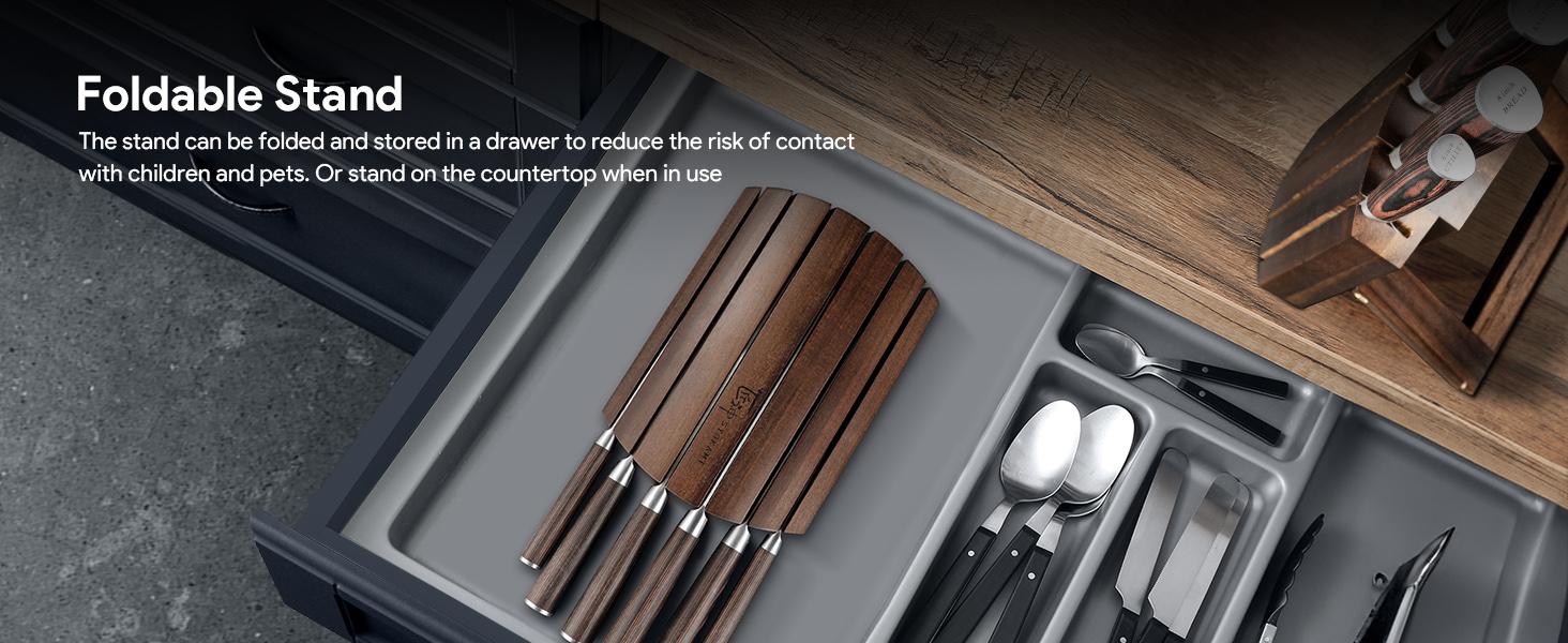 【DealsForYouDays】 SYOKAMI Knife Set 7 Piece Japanese Style Kitchen Knife Set With Foldable Magnetic Acacia Wood Block Sharp High Carbon Stainless Steel Knives Set for Kitchen with Anti-slip Ergonomic Handle, Mother's Day Gift Cutting