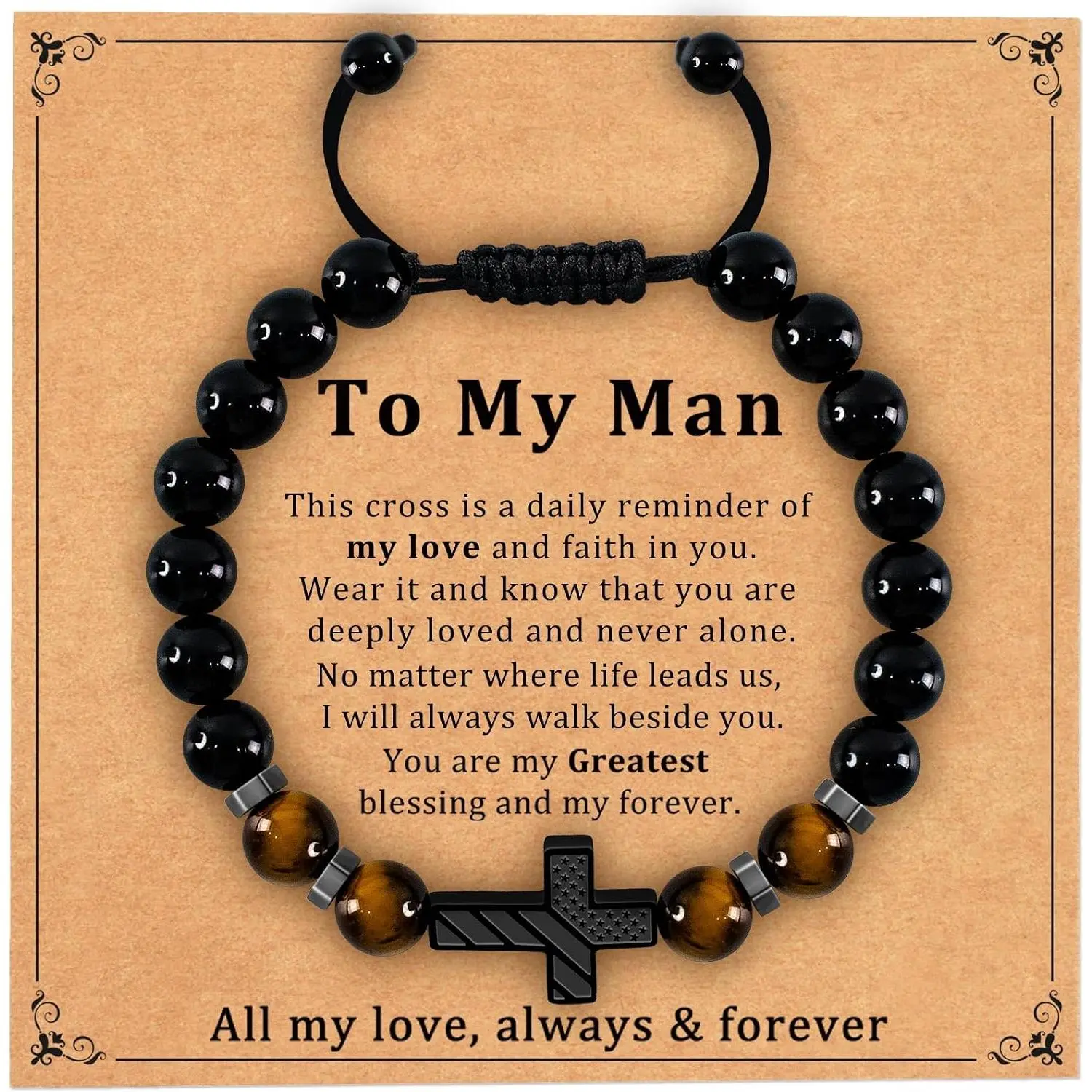 Bracelet Gifts for Teen Boys, Religious Christian  Adjustable Valentine's Beads Bracelet Easter Christian Baptism Birthday Gifts for Son Grandson Nephew Teenage Boys