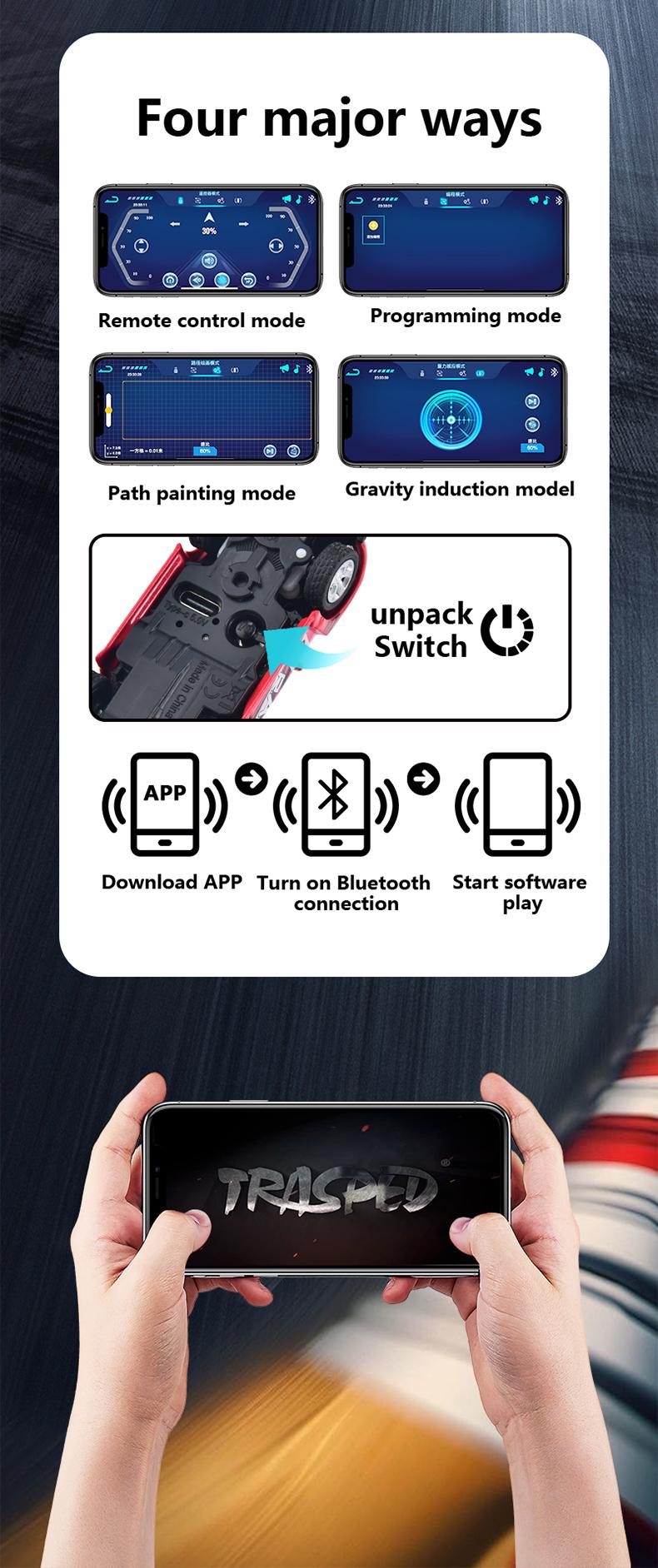 Hotfree 1/64 Mini RC Drift Car, Alloy M4 Racing Car with Trailer, 2.4GHz Remote & APP Control Truck, 3-Speed Modes, LED Lights, USB-C Charging, Indoor & Outdoor Toy, Birthday Christmas Gift for Kids & Adults