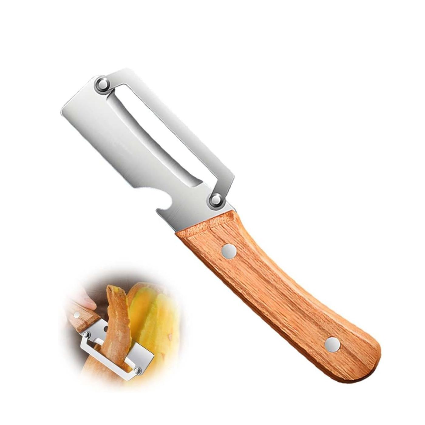 1/2PCS Premium Vegetable Peeler with Wooden Handle and Bottle Opener Stainless Steel Blade Kitchen Tool for Fruit Apple Potato Pumpkin Papaya Zucchini