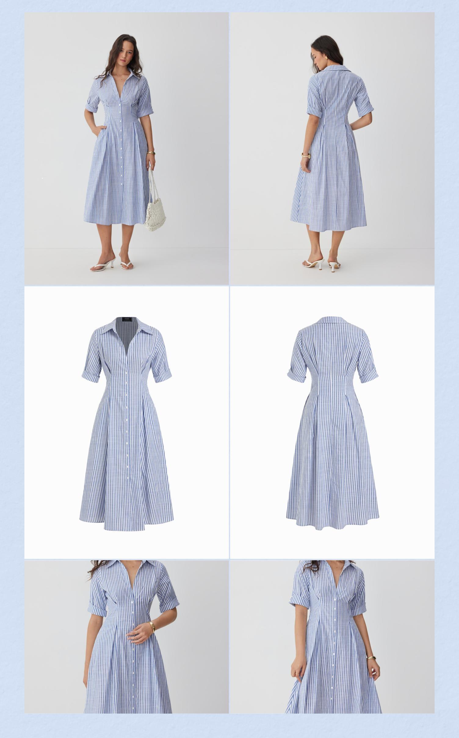Cider Cotton-blend Striped Mid-length Sleeve Draped Shirt Maxi Dress