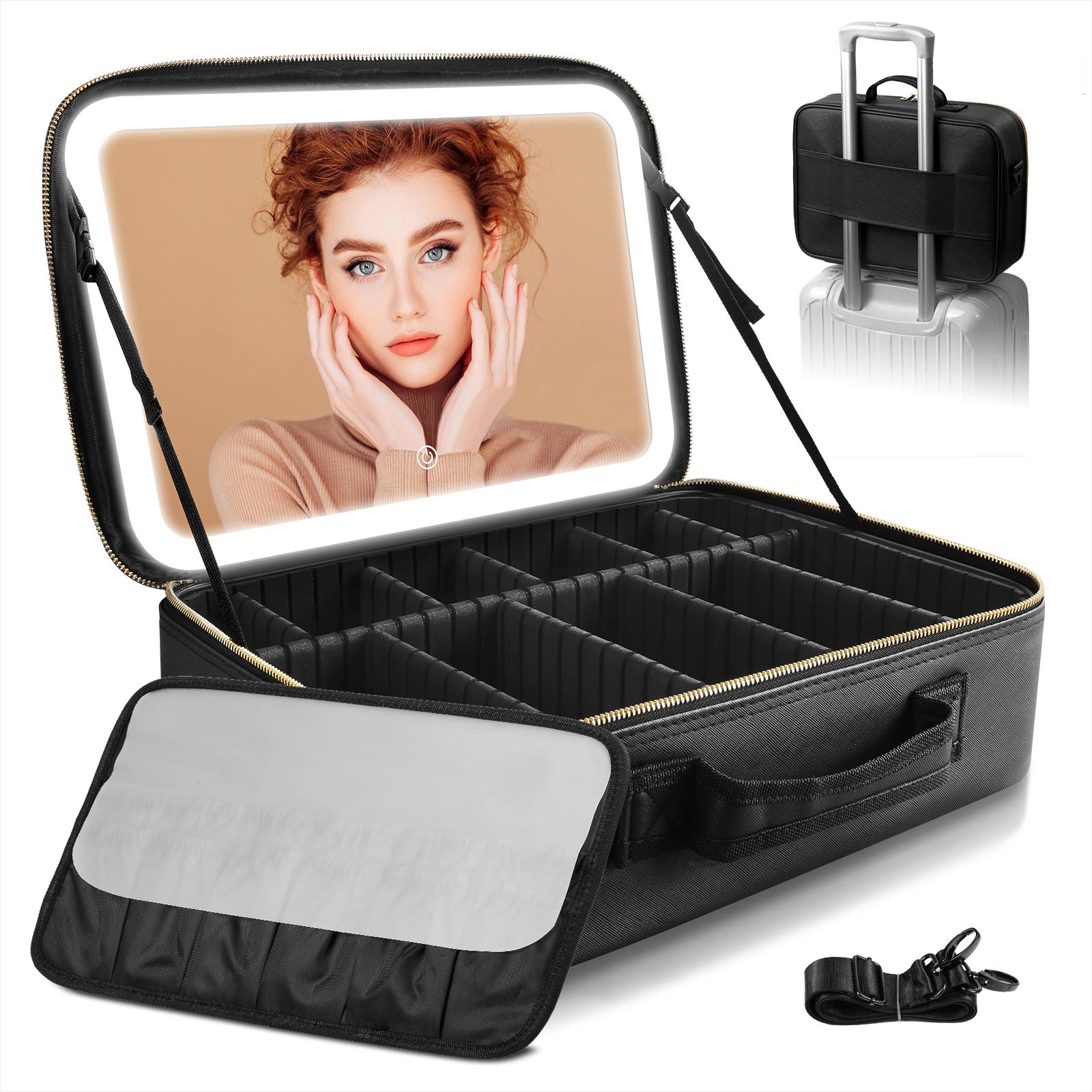 Viral Plus Size Travel Makeup Bag with Lighted Mirror Waterproof Cosmetic Train Case with Three-color Light Adjustable Dividers Must-Have Organizer for Makeup Lovers Perfect Gift for Her,Valentine‘s Day&Mother's Day Viral Plus Size Travel Makeup Bag with Lighted Mirror Waterproof Cosmetic Train Case with Three-color Light Adjustable Dividers Must-Have Organizer for Makeup Lovers Perfect Gift for Her,Valentine‘s Day&Mother's Day