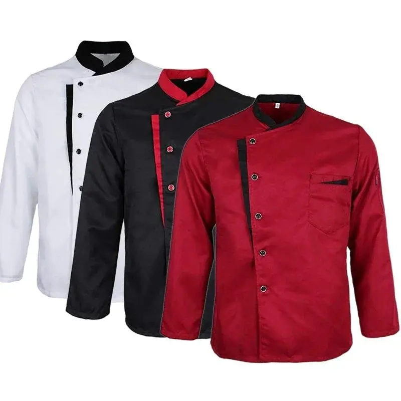 Chef Restaurant Jacket Long Sleeve Kitchen Cook Coat Men Women Waiter Uniform Hotel Bakery Work Wear