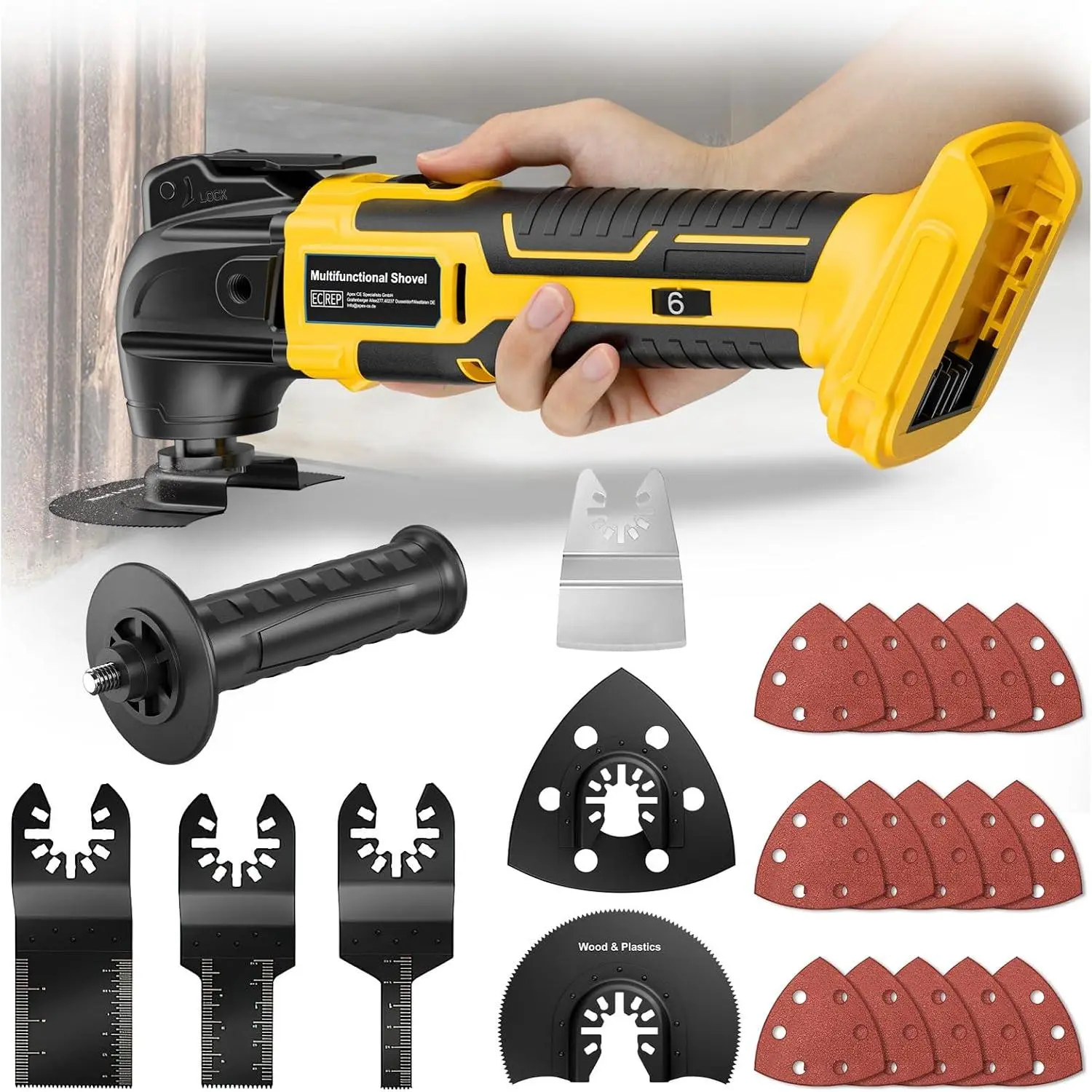 20V Brushless Motor Oscillating Multi-Tool Kit, 6 Variable Speed Tool with 21000rpm Max, 22pcs Set for Wood Cutting, Grout Removal & Sanding