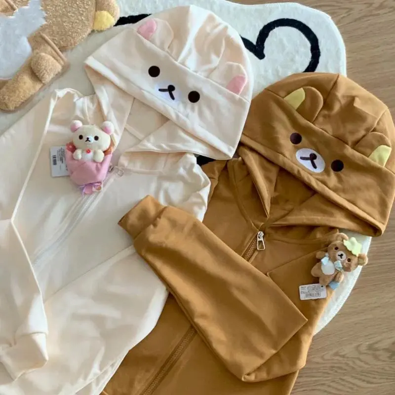Anime Rilakkuma Hoodie Cute Coat Couple Style Long Sleeve Top Women Clothing Rilakkuma Series Coat Hoodies Zip Up Outerwears