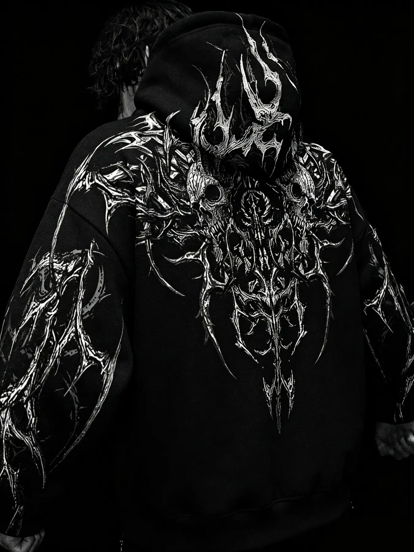 Men's Streetwear Hoodie, Gothic Print Design, Comfortable Slim-Fit Sweatshirt, Perfect for Dates and Parties