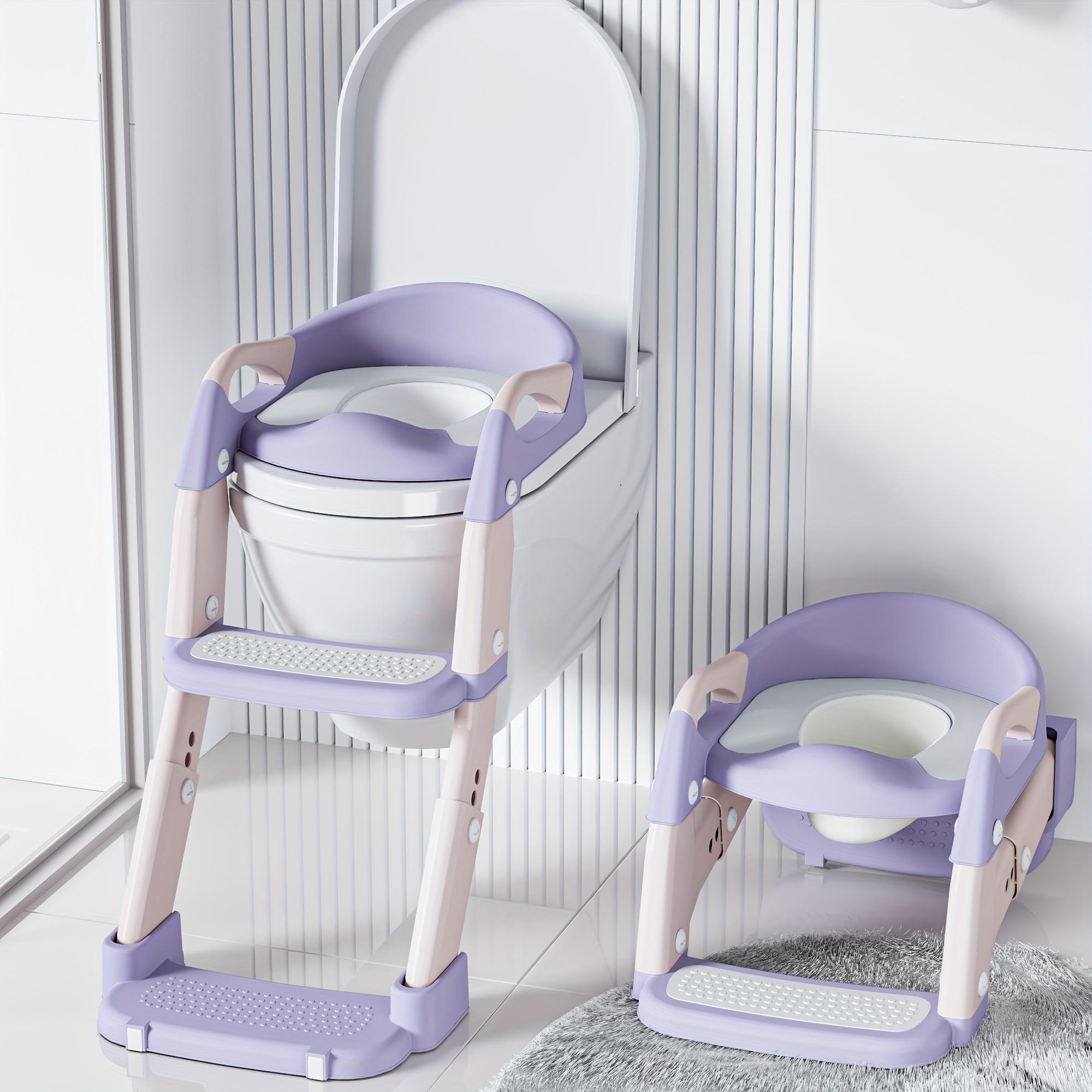 Portable children's toilet training toilet seat set (including step stool) - adjustable folding potty with safety belt, lightweight plastic material, suitable for home, staircase and travel scenes, needs to be assembled (gray model)
