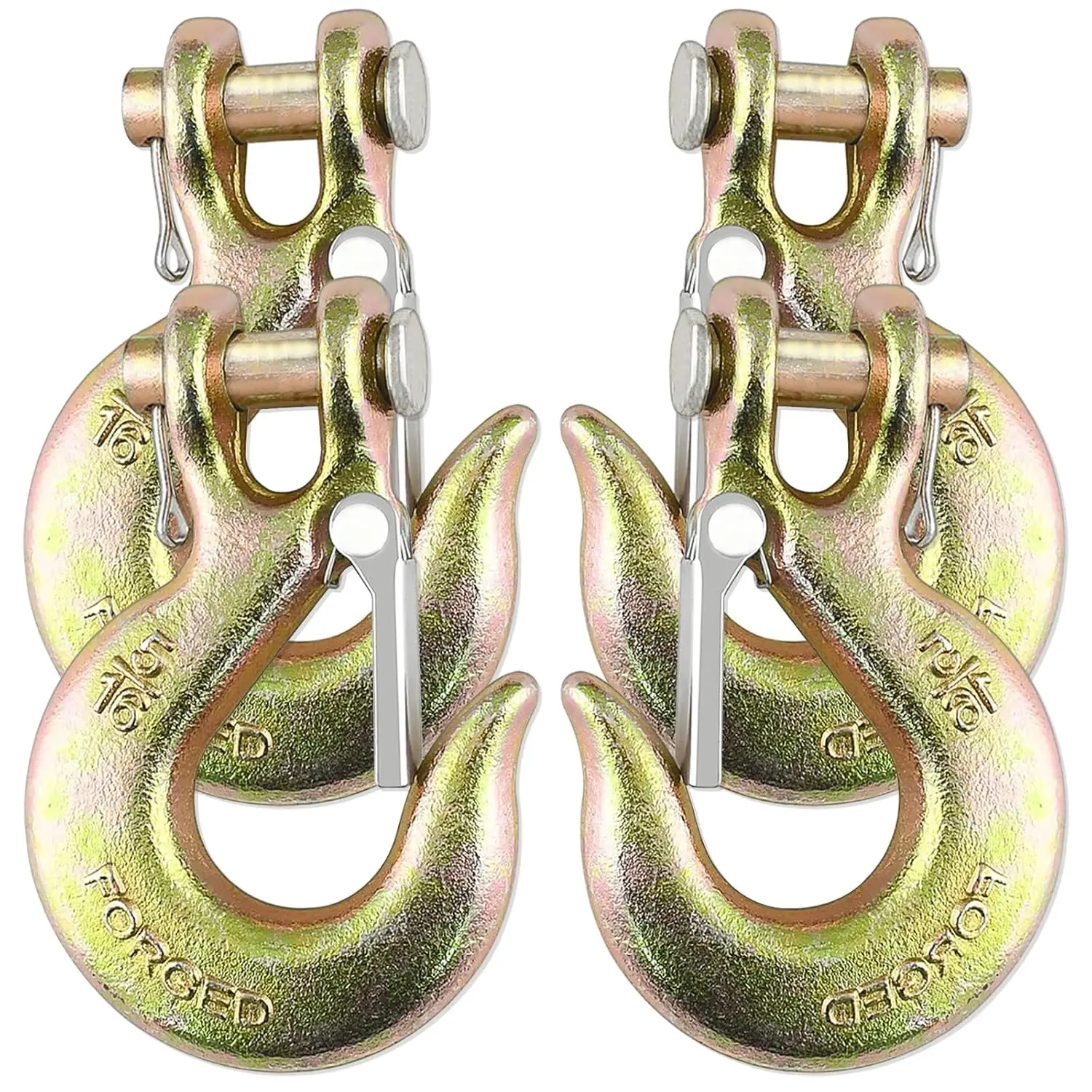 5/16" Clevis Slip Hook with Safety Latch, 4 count Heavy Duty Chain Hook | 14000LBS Capacity Clevis Chain Hooks for 5/16" Grade 70 Transport Chain, G70 Forged Steel Slip Hooks for Heavy Load