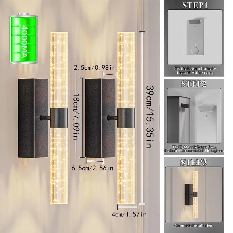 2Pcs Wall Lamps, Luxury Crystal LED Wall Lights, USB Rechargeable, 4000mAh, Magnetic Mount for Wireless Installation, Remote-Controlled Dimming, For Dining Rooms, Bedrooms and Bathroom Mirror Wall Lighting