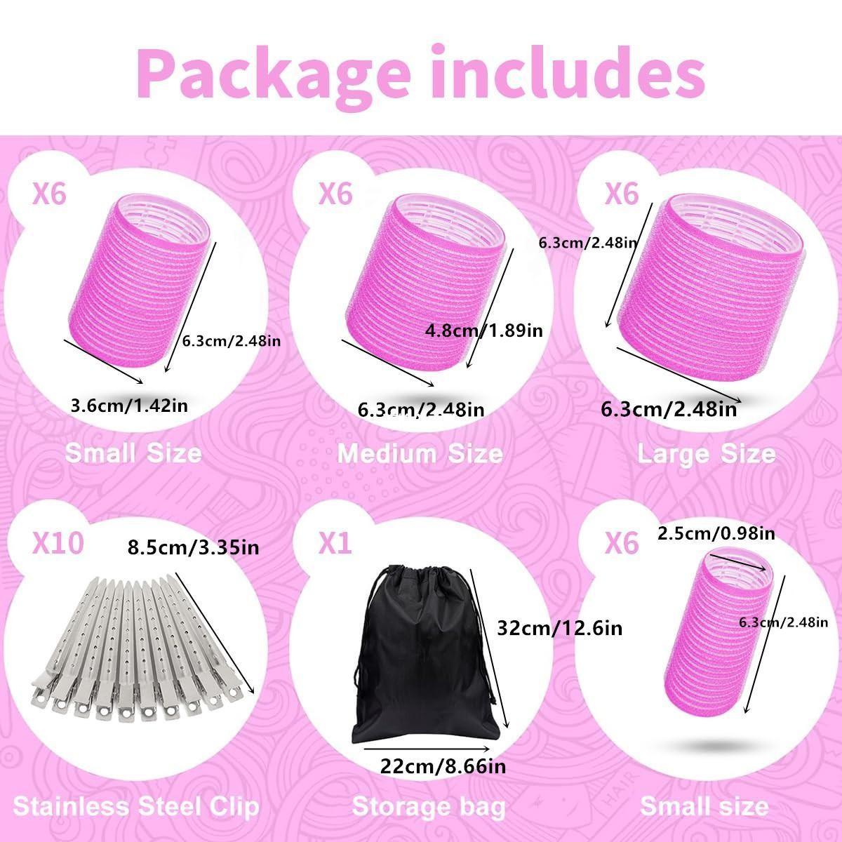 38pcs Hair Rollers Curlers Set, Jumbo Large Medium Small Rollers for Long Thick Hair, Stainless Steel Clips with Storage Bag
