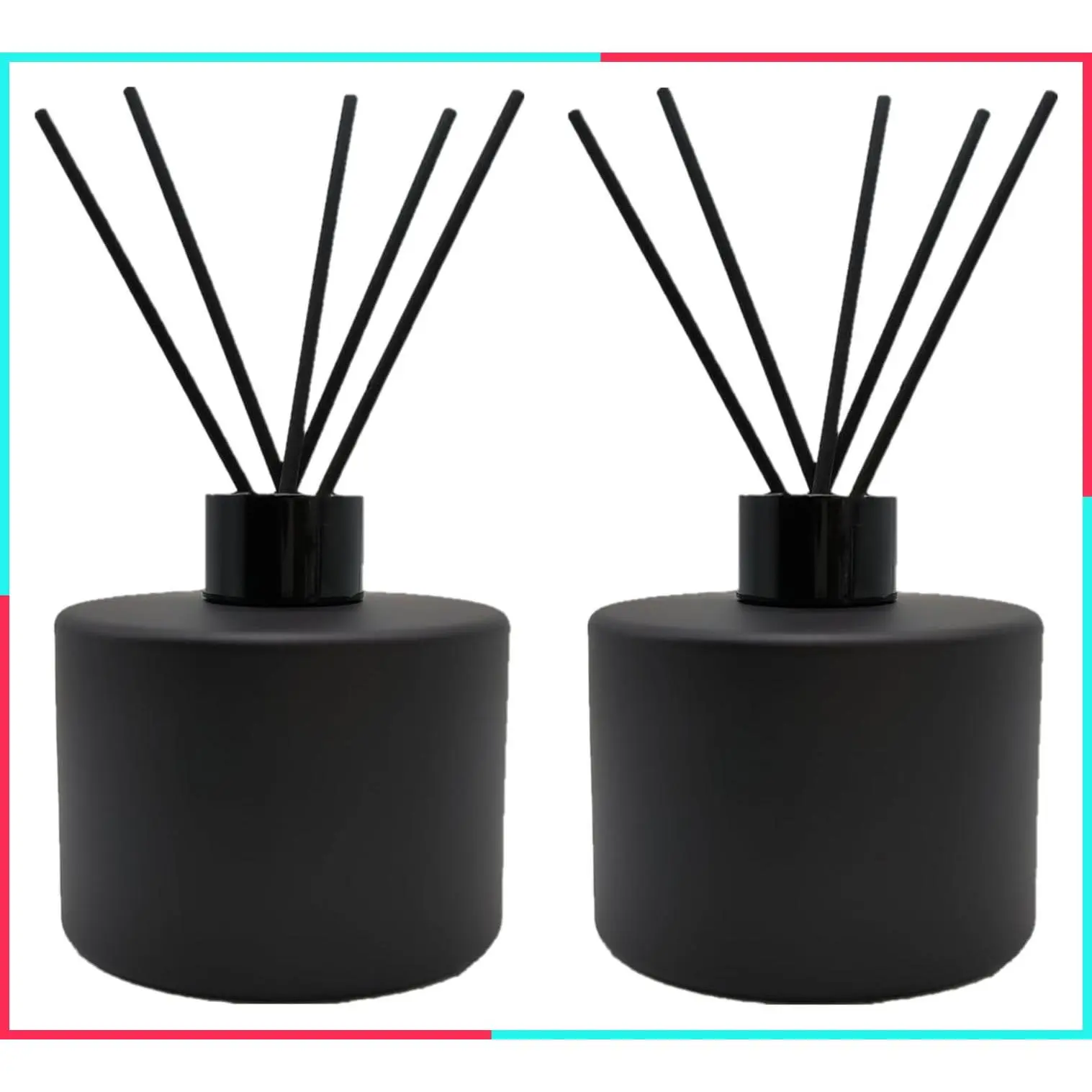 2PCS 200ml/6.7oz Glass Diffuser Bottles, Empty Essential Oil Jar with Black Aromatherapy Sticks for DIY Replacement Reed Diffuser (Round Matte Black)