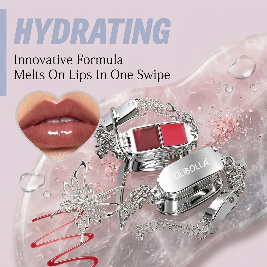 Unique Novelty Bracelet Lip Gloss 2-In-1, Bracelet Lipstick Palette, Mirror Finish Glossy Hydrating Lip Color, Convenient and Fashionable
