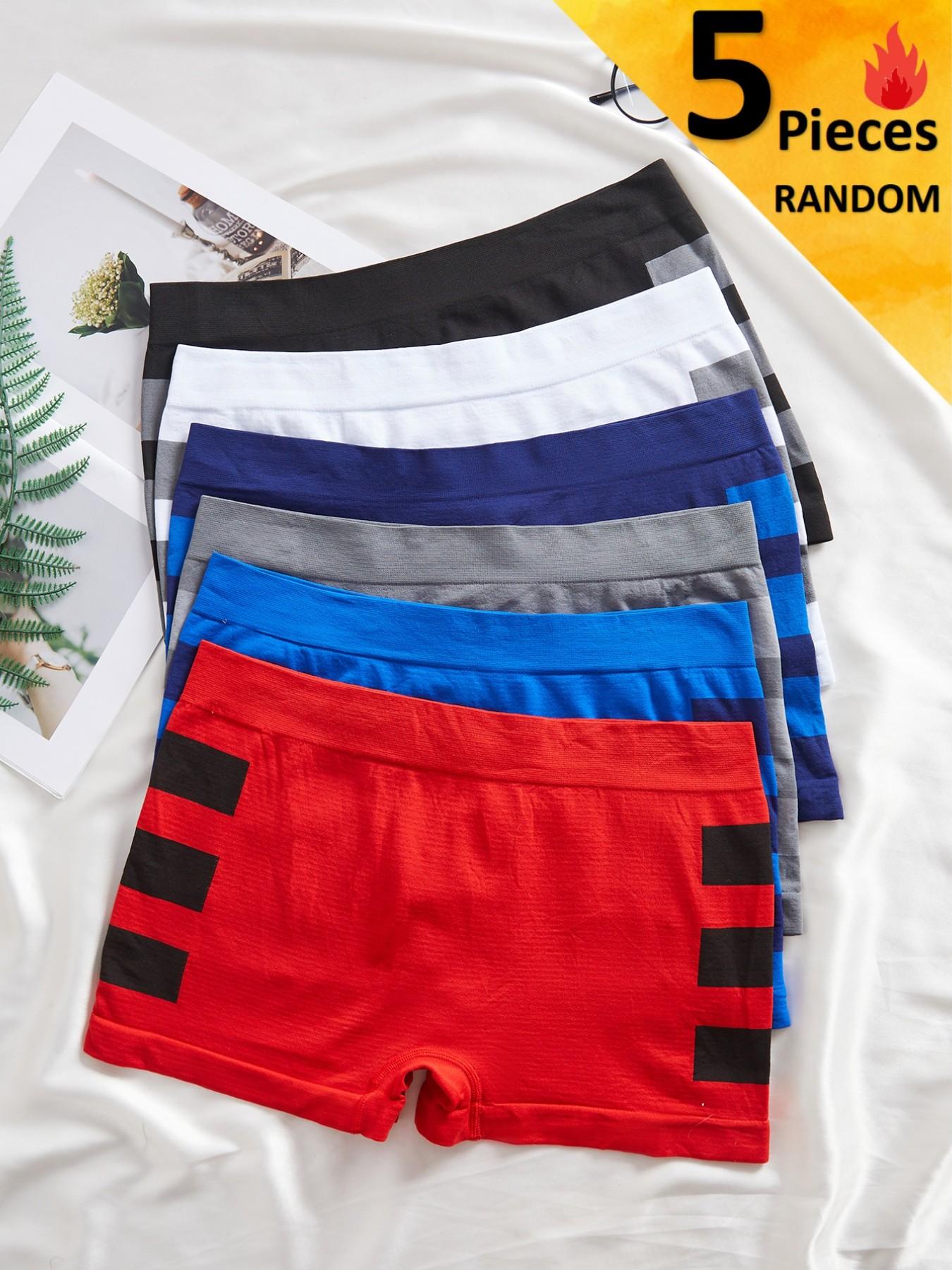 RANDOM COLOR,Men's Seamless Briefs with Side Stripes, Comfortable Breathable Casual Youth Underwear, All Seasons, Fitted Style
