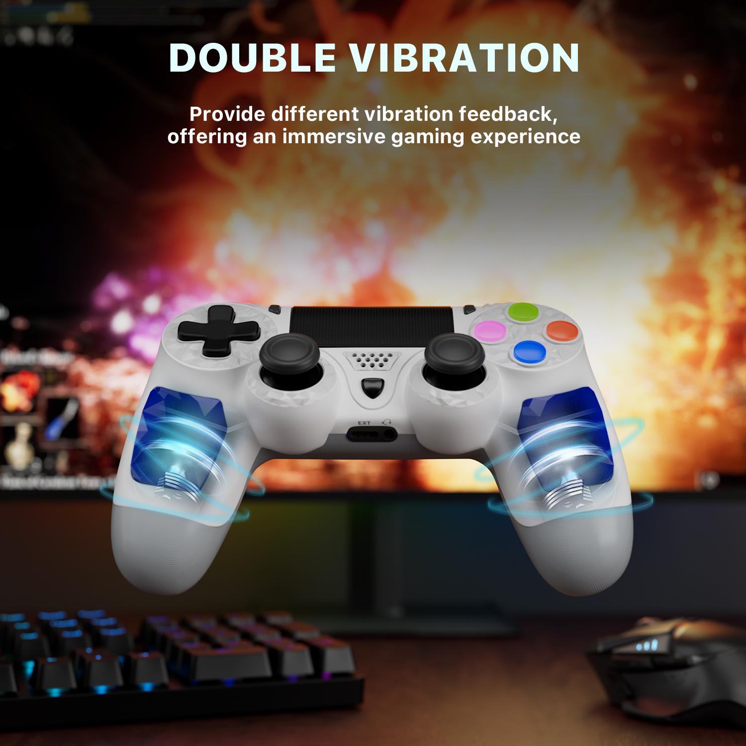 Wireless Game Controller for PS4/PS3/PC/Android/iOS, With Double Vibration, Six Axis Gyroscope, motion sensing, Capacitive Touch Panel, Black red PS413