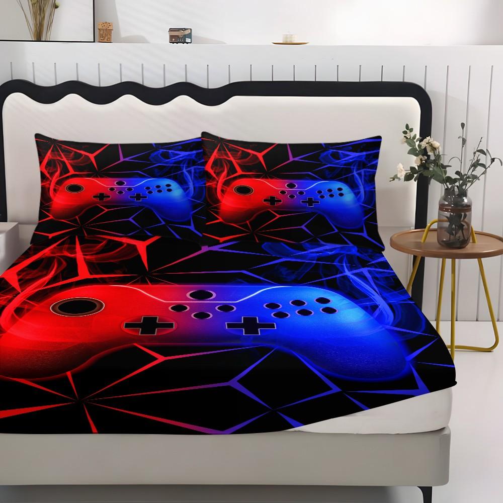 Gaming Controller Bed Sheet Set, High-Quality Fabric, All-Season Lightweight, Trendy Bedroom Linen, Comfortable Sleep, No Padding