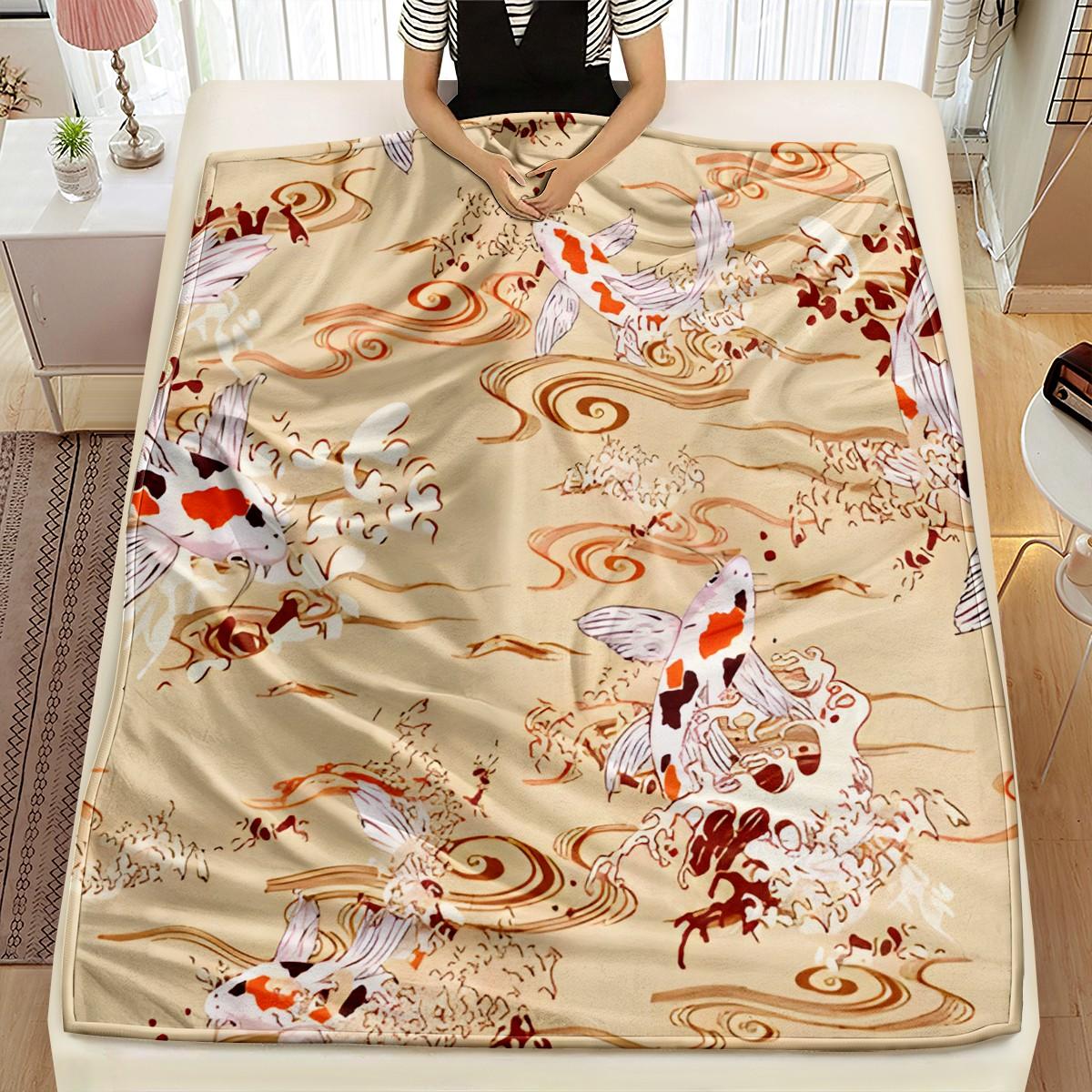 Soft Comfortable Portable Blanket, Koi Fish Cloud Print, Ideal for Bedroom Office Sofa Outdoor, Versatile Gift