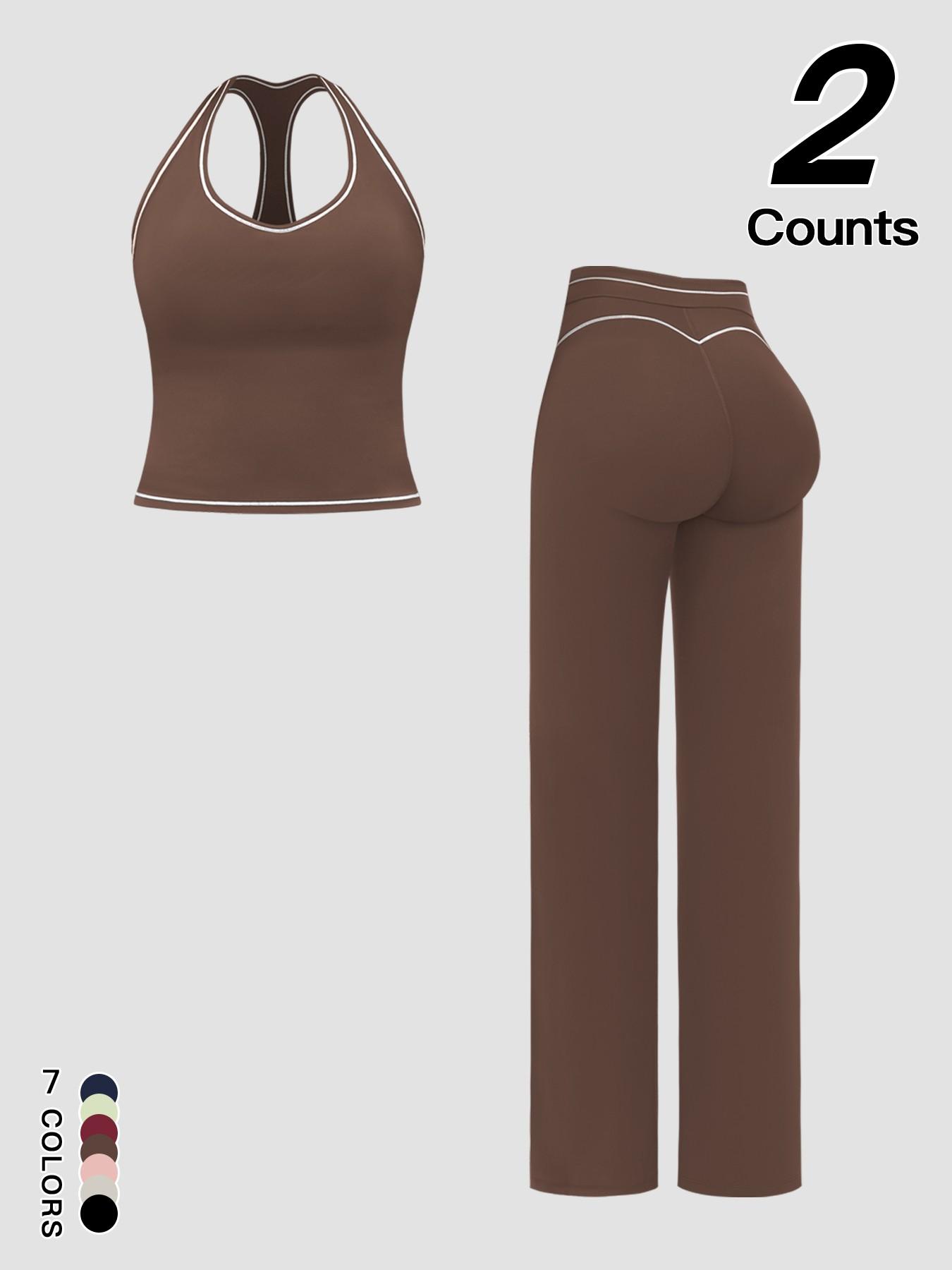 Sports Women's Quick-Dry Halter Tank Top Outdoor Yoga Tummy-Control Flared Pants Casual Active Wear for Spring and Fall