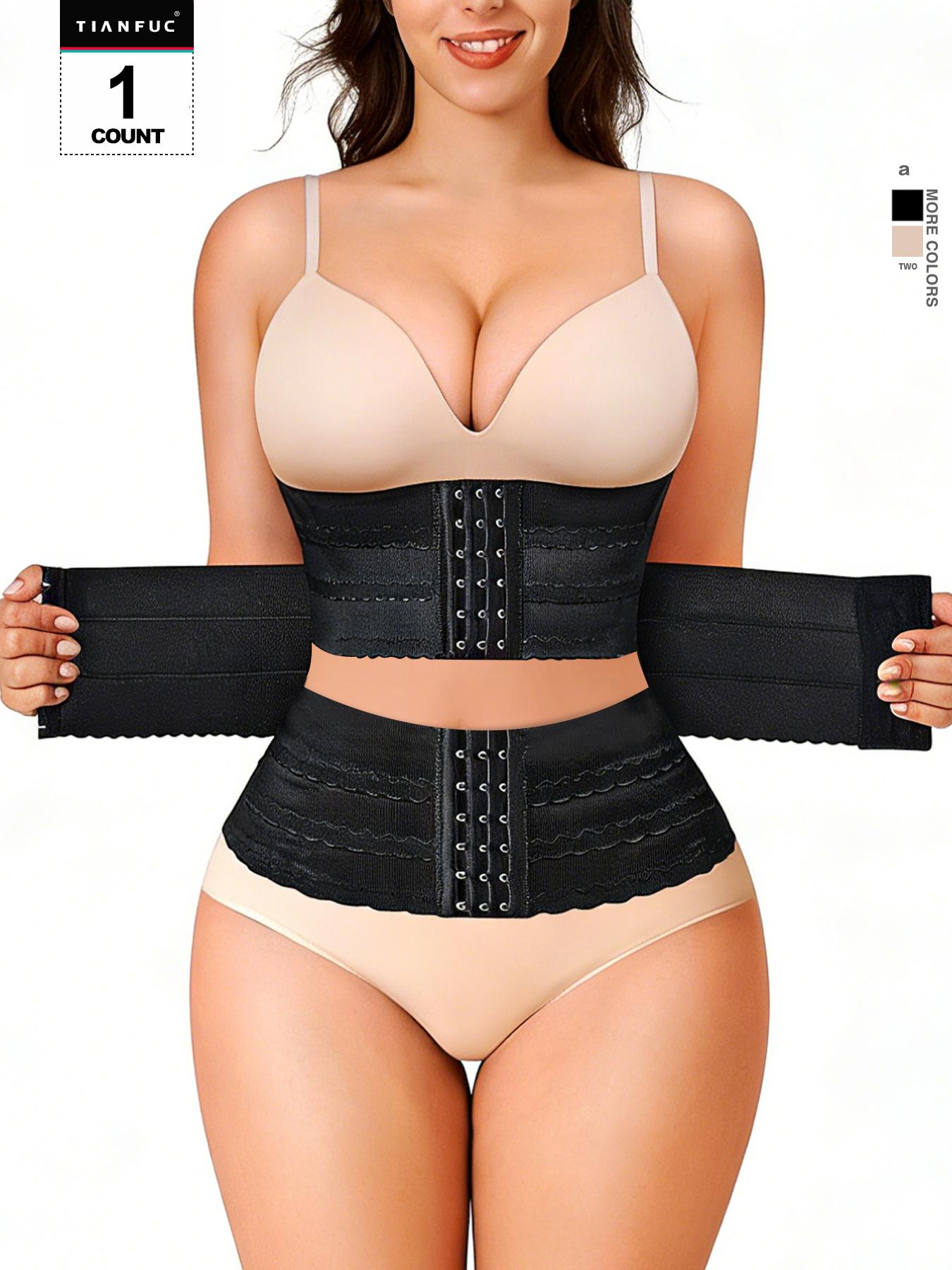 Women's Solid 3-sectional Hook & Eye Waist Trainer, High Stretch Tummy Control Corset Waist Shaping for Daily Wear, Women Shapewear Clothes Adjustable Halloween dailydrip comfyessentials midsize tiktokshopbacktoschool Underwear Womenswear