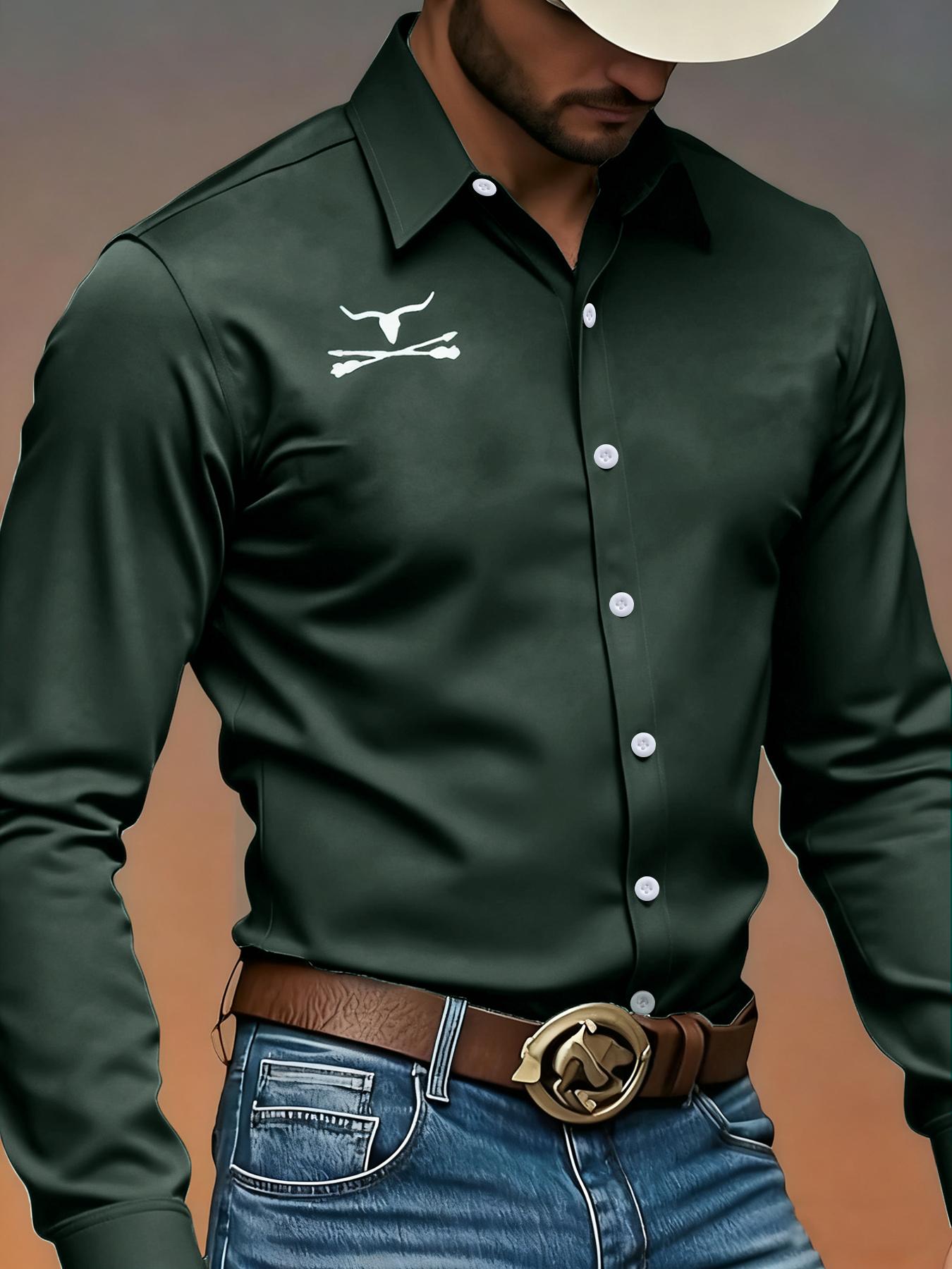 Men's Autumn Casual Long Sleeve Fitted Shirt, Trendy Denim Print Design, Modern Style, Fashionable & Versatile, Comfortable Fit