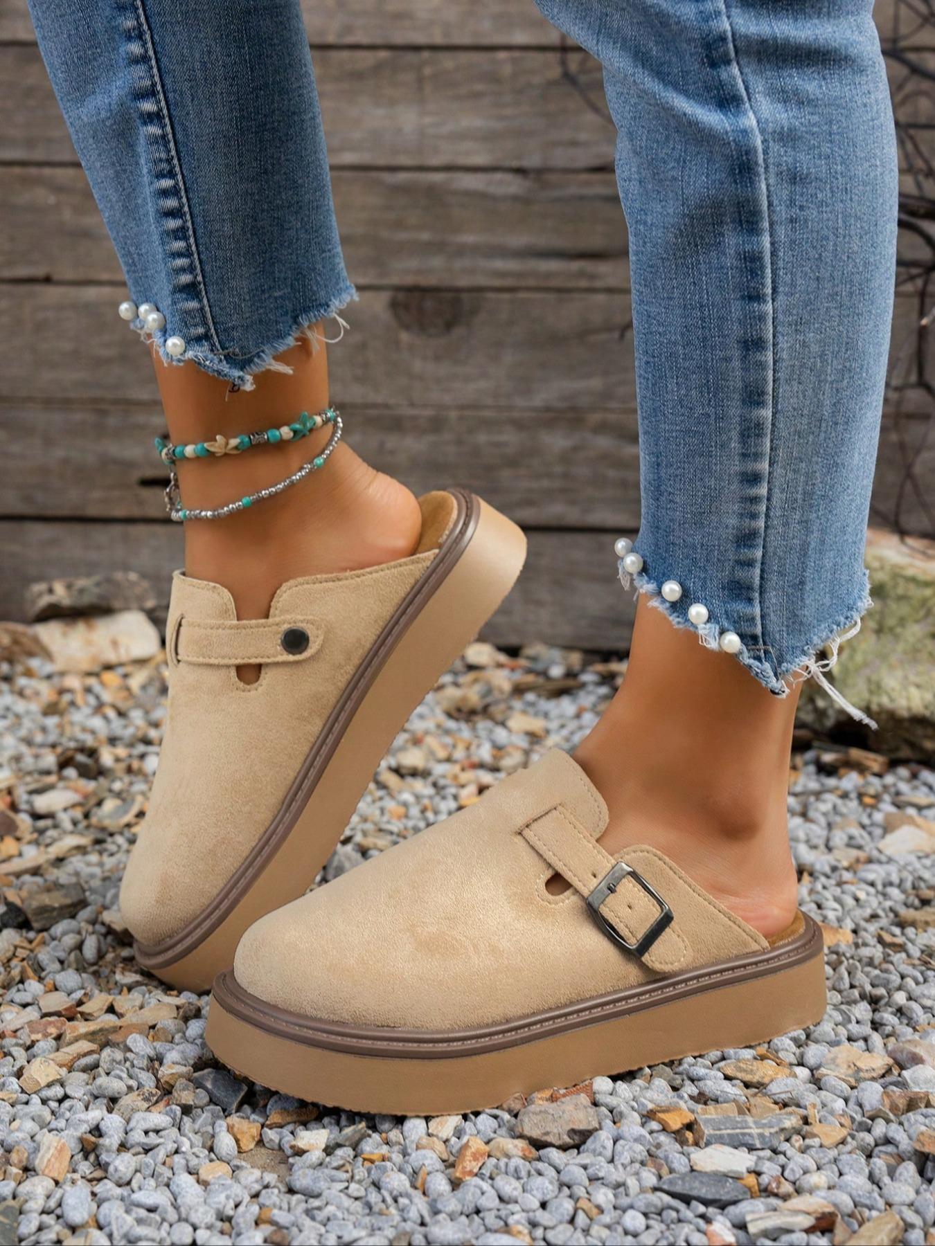 Women's Multi-Color Velvet Slip-On Shoes, Elegant Comfortable Large Size Single Button Design, Lightweight Slip Ons, Casual Fashion Slippers for Spring & Fall