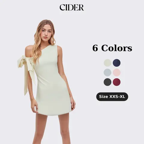 Cider Asymmetrical Neck Knotted Mini Dress Sleeveless Dress For Women Date Night Casual Elegance Chic Womenswear