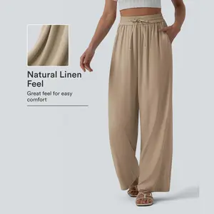 【Creator’s Pick】Halara High Waisted Drawstring Wide Leg Casual Linen-Blend Pants with Pockets