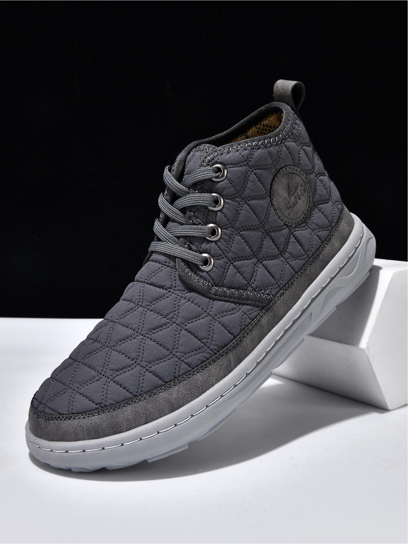Men's Solid Color Quilted High-Top Casual Shoes, Lightweight Non-Slip Outdoor Commuter Shoes, Soft Sole Sports Sneakers