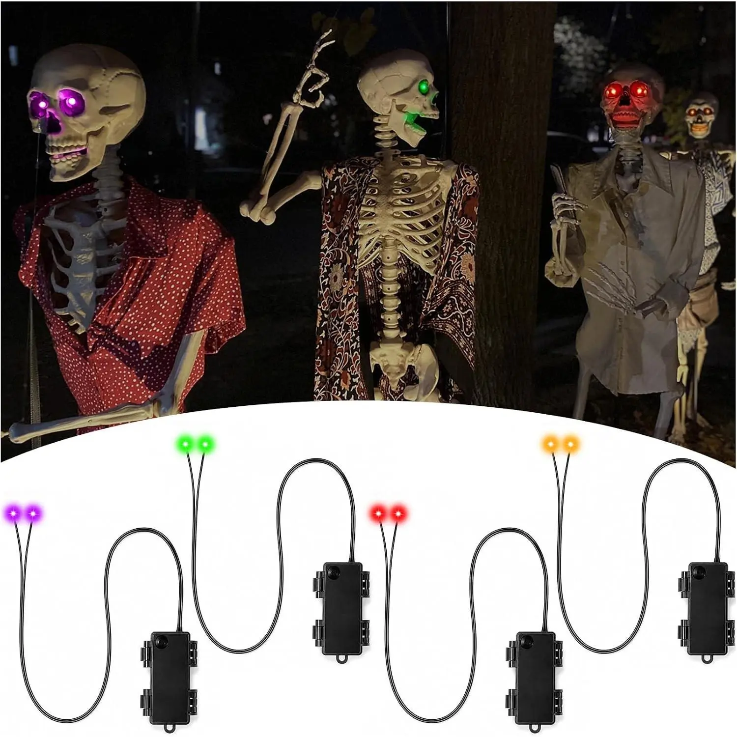 Timer LED Glowing Eyes, Waterproof Halloween Skeleton Eyes 4 Pack Light Up Eyes, Easy DIY Installation, Glow in Dark for Bushes, Window, Masks, Pumpkins, Tombstones & Halloween PropsGift
