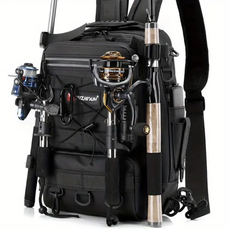 JSERYISGN Multi-Function Lure & Fishing Backpack | Large-Capacity, Abrasion-Resistant with Multiple Hang Points | Holds Spinning Reel Combo & Full Gear