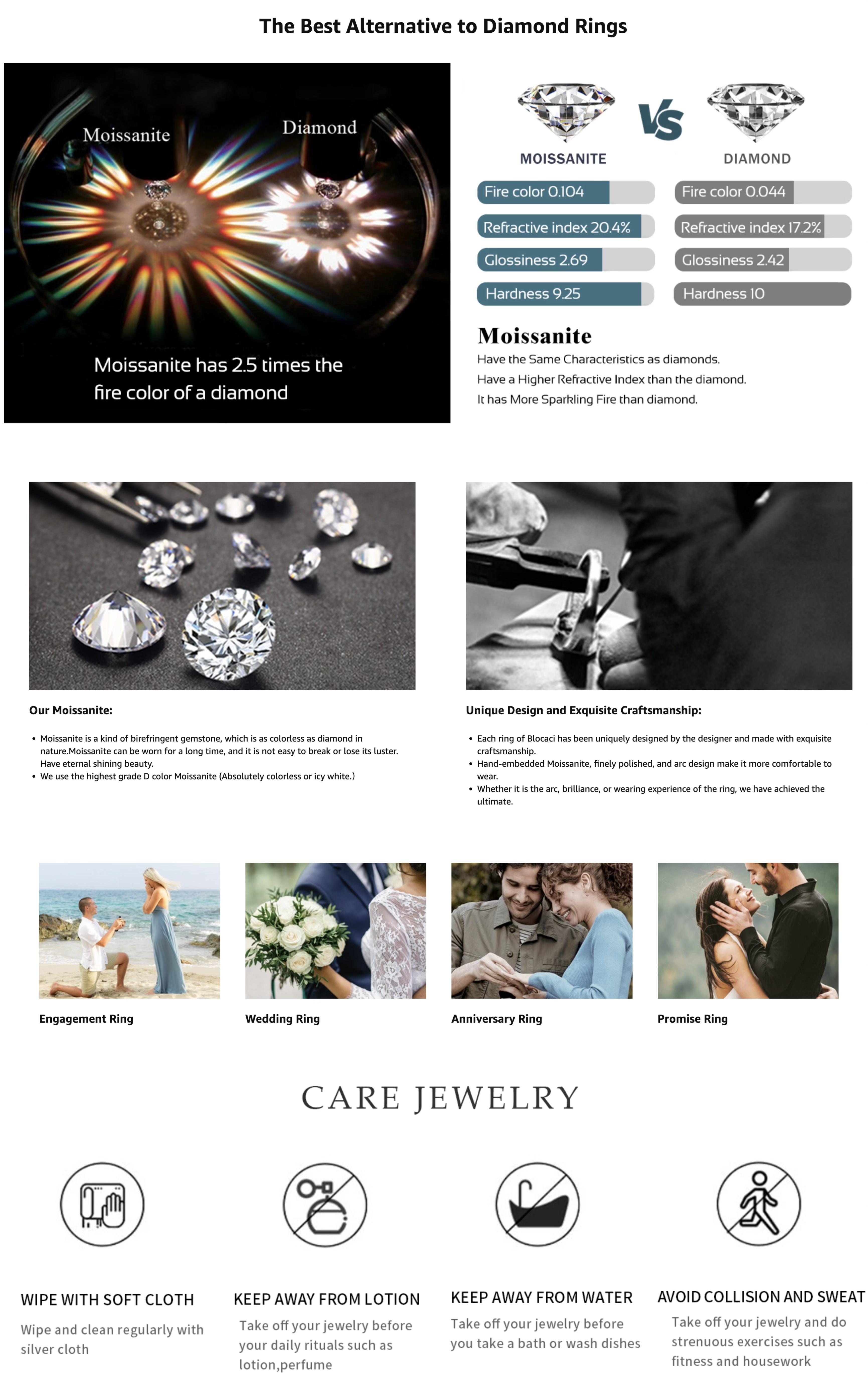 【#120 CrownGlow】Full Moissanite main stone and side stone rings Ring Band with 925 Sterling Silver Synthetic Moissanite