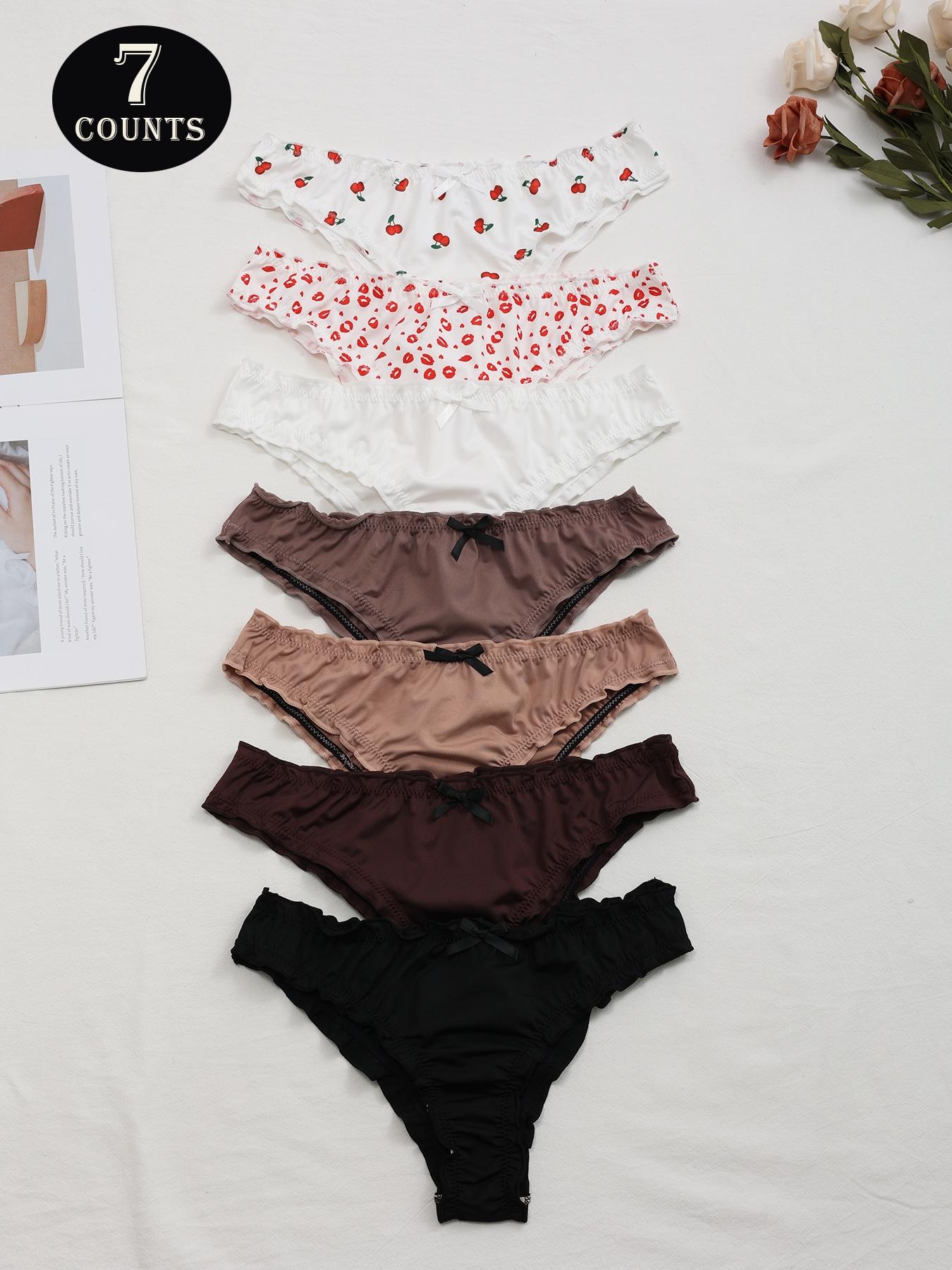7PCS Bow, Milk Silk Women's Briefs