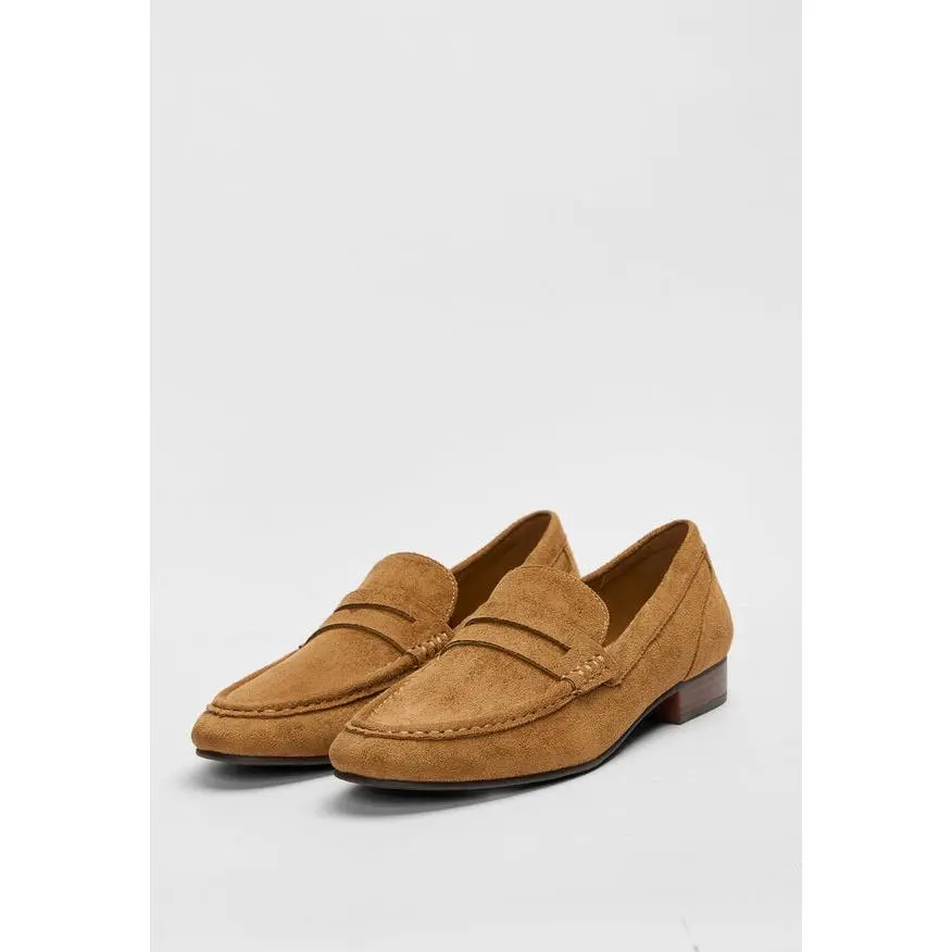 JUST FAB Women's Classic Penny Loafers Suede Slip-On Flat Shoes, 0.5" Low Stacked Heel Casual Business Office Loafers Affordable Loafers, Daily Wear Shoes, Flat Walking Shoes,  Penny Loafer Casual Shoes