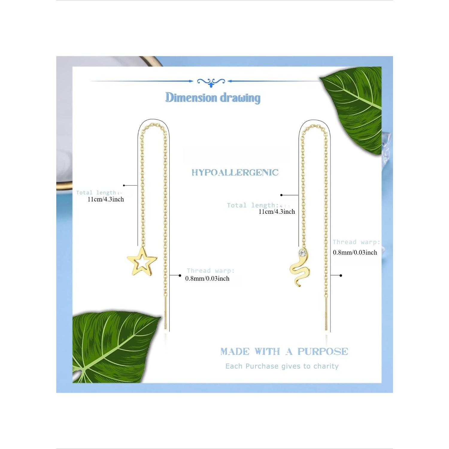 9 Pairs Threader Earrings for Women Pull Through Earrings Long Tassel Chain Earrings Weird Heart Dangle Drop Chain Earrings Set