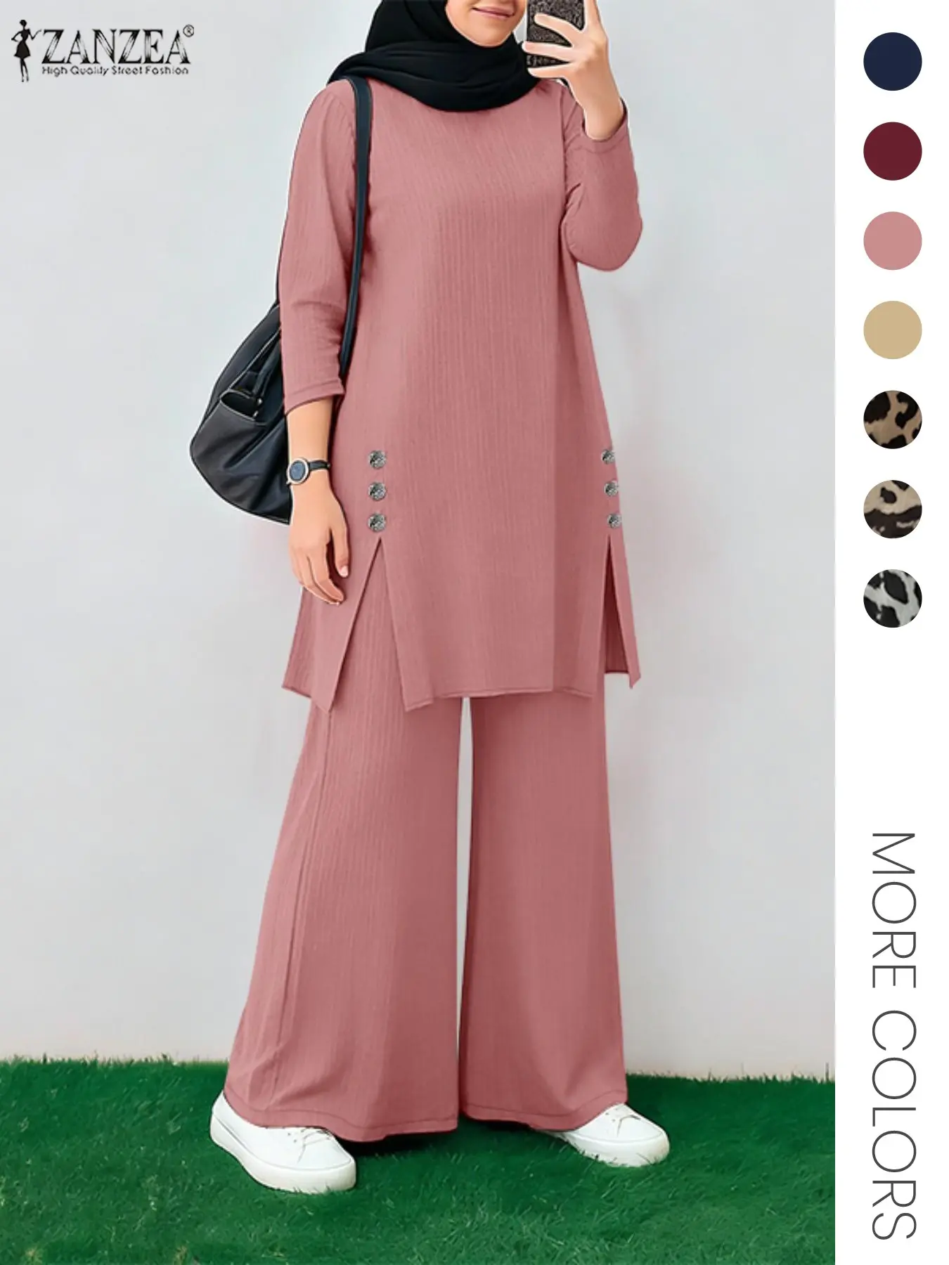 Women's Commuter Casual Split Design Long Sleeve Wide Leg Pants Two-Piece Set, Stylish Daily Wear, Comfortable and Trendy
