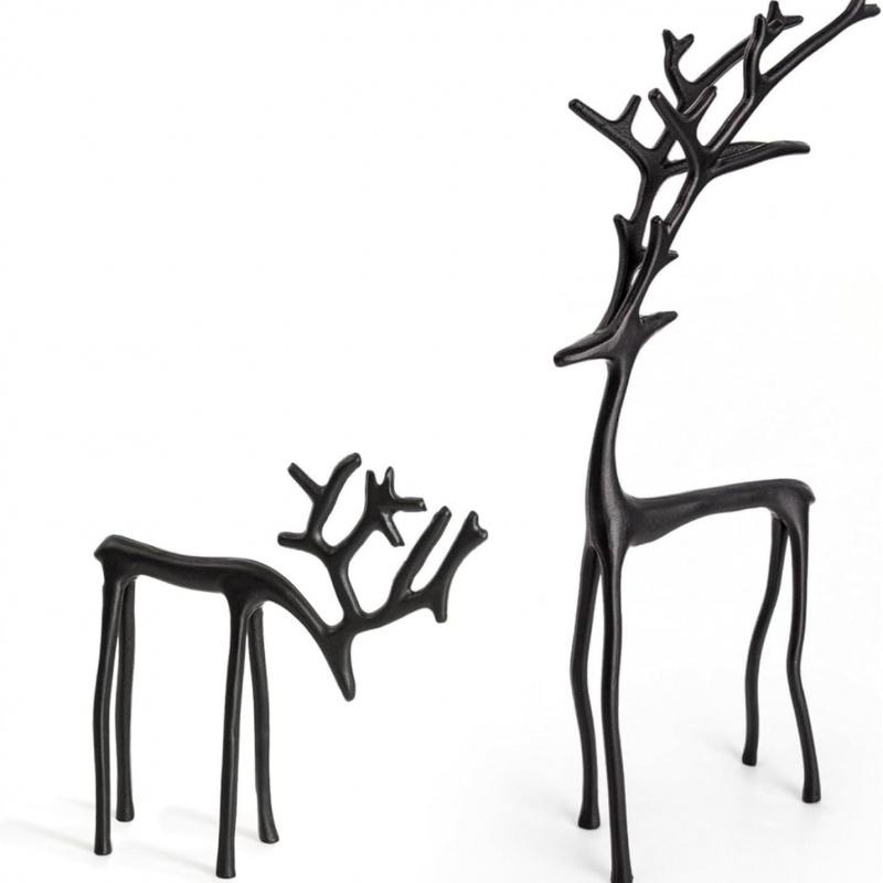 Set of 2 Rein deer Statues, Alloy Christmas Figurines, Deer Sculptures, Holiday Decorations, Festive Home Ornament