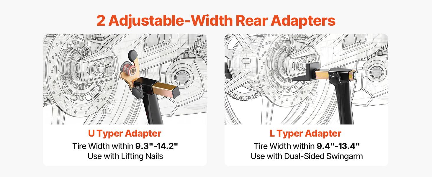 VEVOR Motorcycle Stand Lift, 850lbs Front Rear Combo Stand Lift Stand, Front and Rear Wheel Fork Stand, U+L Fork Swingarm Spool, Compatible with Most Yamaha Honda Kawasaki Suzuki Motorcycles, Black