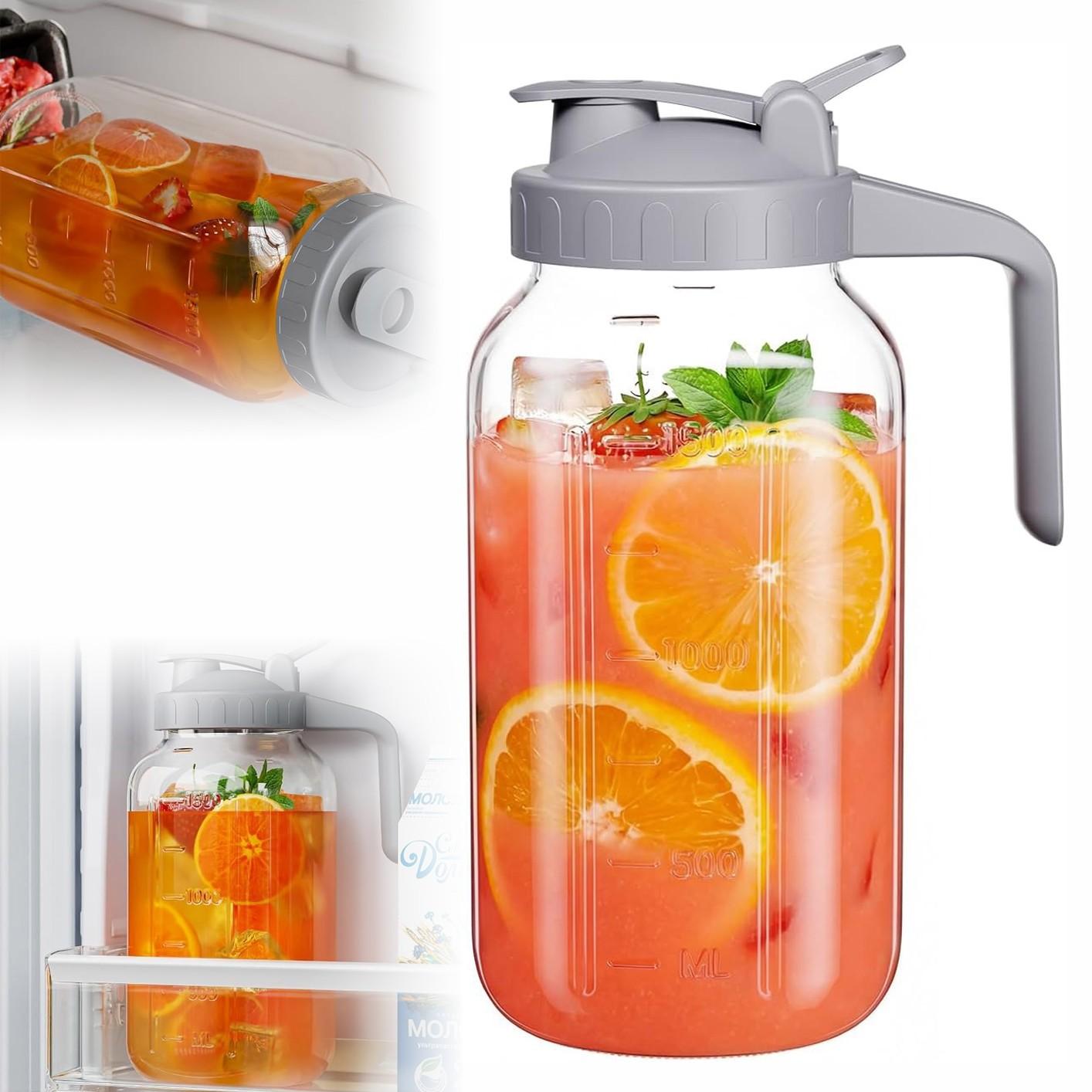 64oz Glass Water Jug with Lid, 2 Quart Mason Jar with Spout, Wide Mouth Breast Milk Bottle, Sun Tea Pot, Cold Brew Coffee Maker, Refrigerator Storage, Glass Pitcher, Tea Pitcher for Fridge