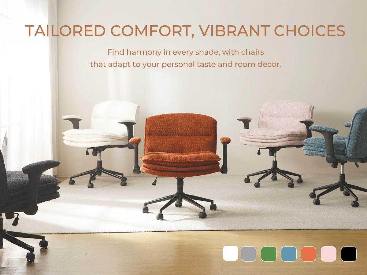 Dowinx Criss Cross Chair with Adjustable Arms and Wheels, Comfort Ergonomic Cross Legged Office Desk Armchair with 3 Layer Cushions, Wide Seat Vanity Chair for Home Office, Living Room, Bedroom