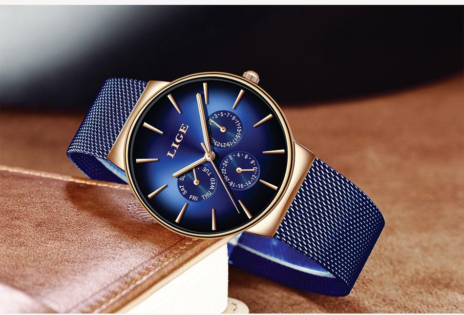 Business leisure watc,mineralhigh hardness glass mirror wateproof black blue