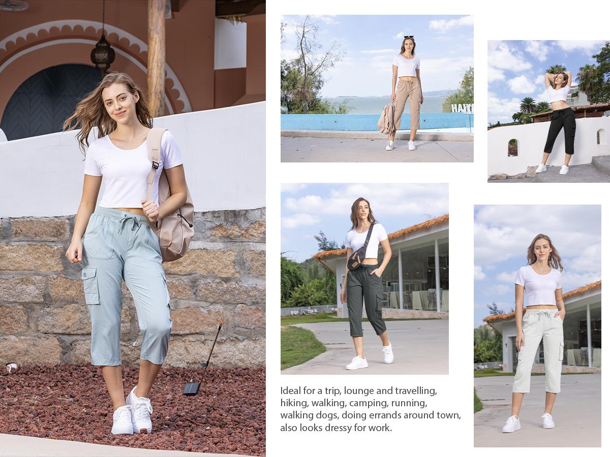 YSENTO Women's Cargo Pants  Plus Size Outdoor Lightweight Capris Casual Trip Loose Shorts Summer Style Moms over 30 Comfy wear ootd Bottoms Basic Pink  #SpringFresh