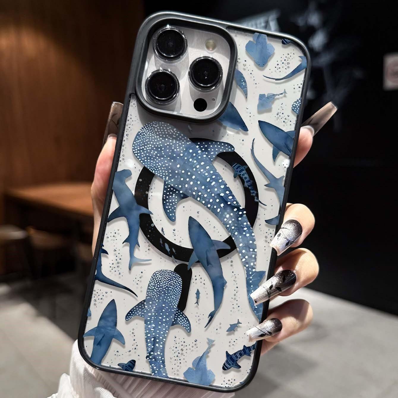 Whale Pattern Magnetic Ring Case, Ultra Transparent Acrylic Anti-Drop Phone Cover, Compatible with Samsung Galaxy a Series, Accessories
