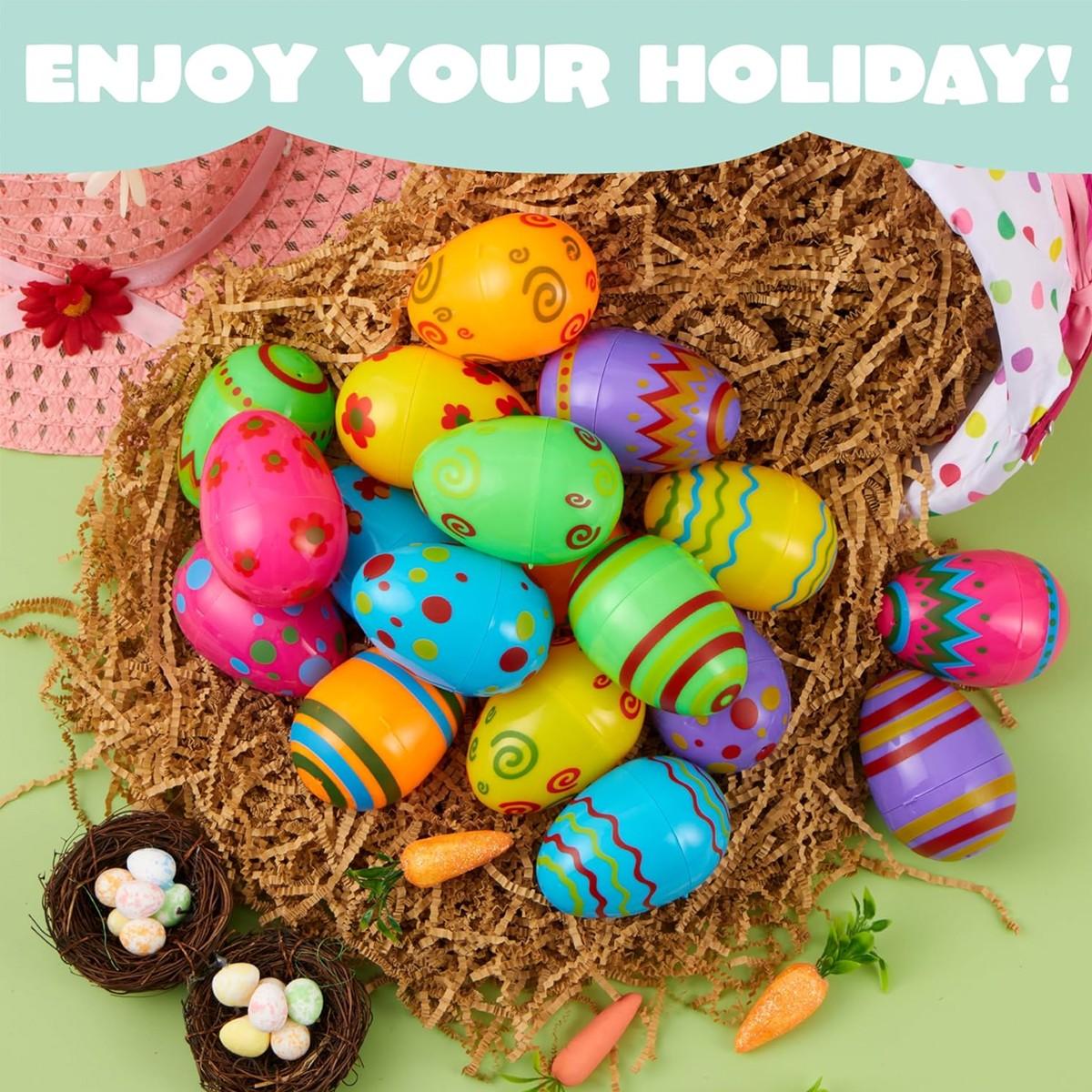 20pcs Plastic Easter Eggs Assorted Printed Fillable EmptyEggs Bulks, Bright Colorful for Easter Theme Party EasterBasket Stuffers Fillers Surprise Eggs ,Great to fill them withsurprise toys or gifts as Easter Party Favor