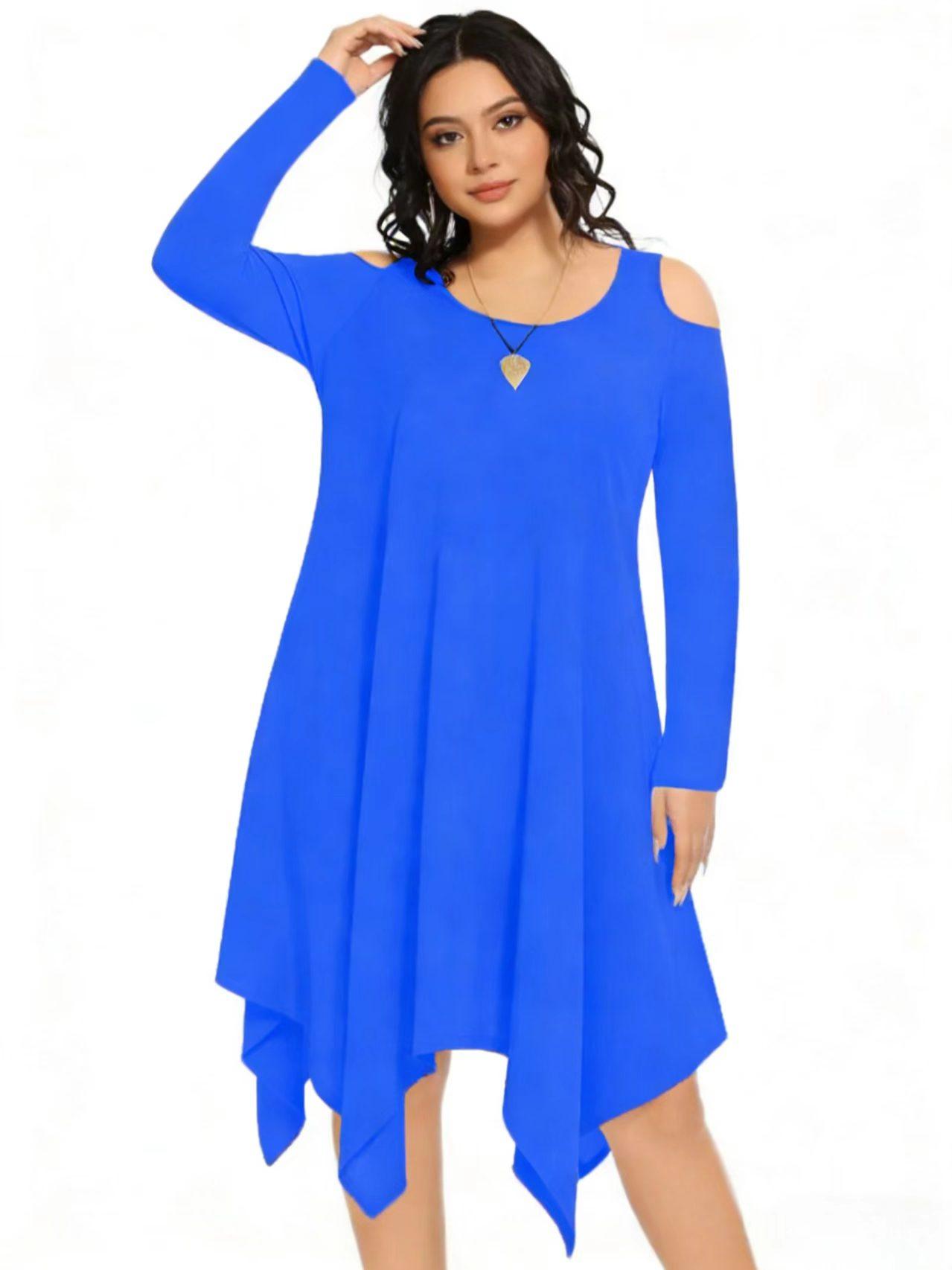 Fashion Plain Shoulder-Exposed Long Sleeve Dress, Elegant Casual Wear, Perfect for Spring & Fall, Women's Stylish Clothing
