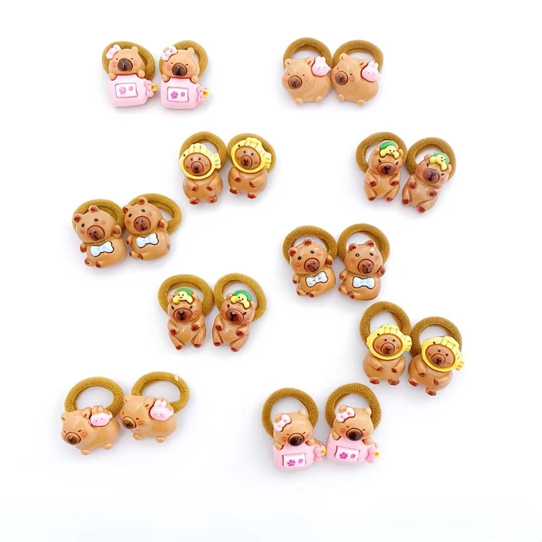 Cute Capybara Hair Ties Set, 20/10 Pieces Colorful Cartoon Resin Towel Rings, Non-Slip Kids Daily Casual Hairstyles Accessories, Hair Styling Accessories, Hair Accessories Sets, Hair Decor