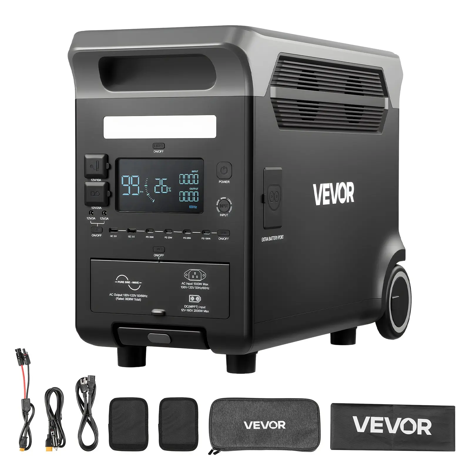 【toolupgrade】VEVOR 3600W 3840Wh Portable Power Station - LiFePO4 Solar Generator, 10 Output Ports, Adjustable Input Power, Expandable Battery Backup for Home Camping, Off Grid Supplies (Solar Panel Not Included), Solar Power Generators